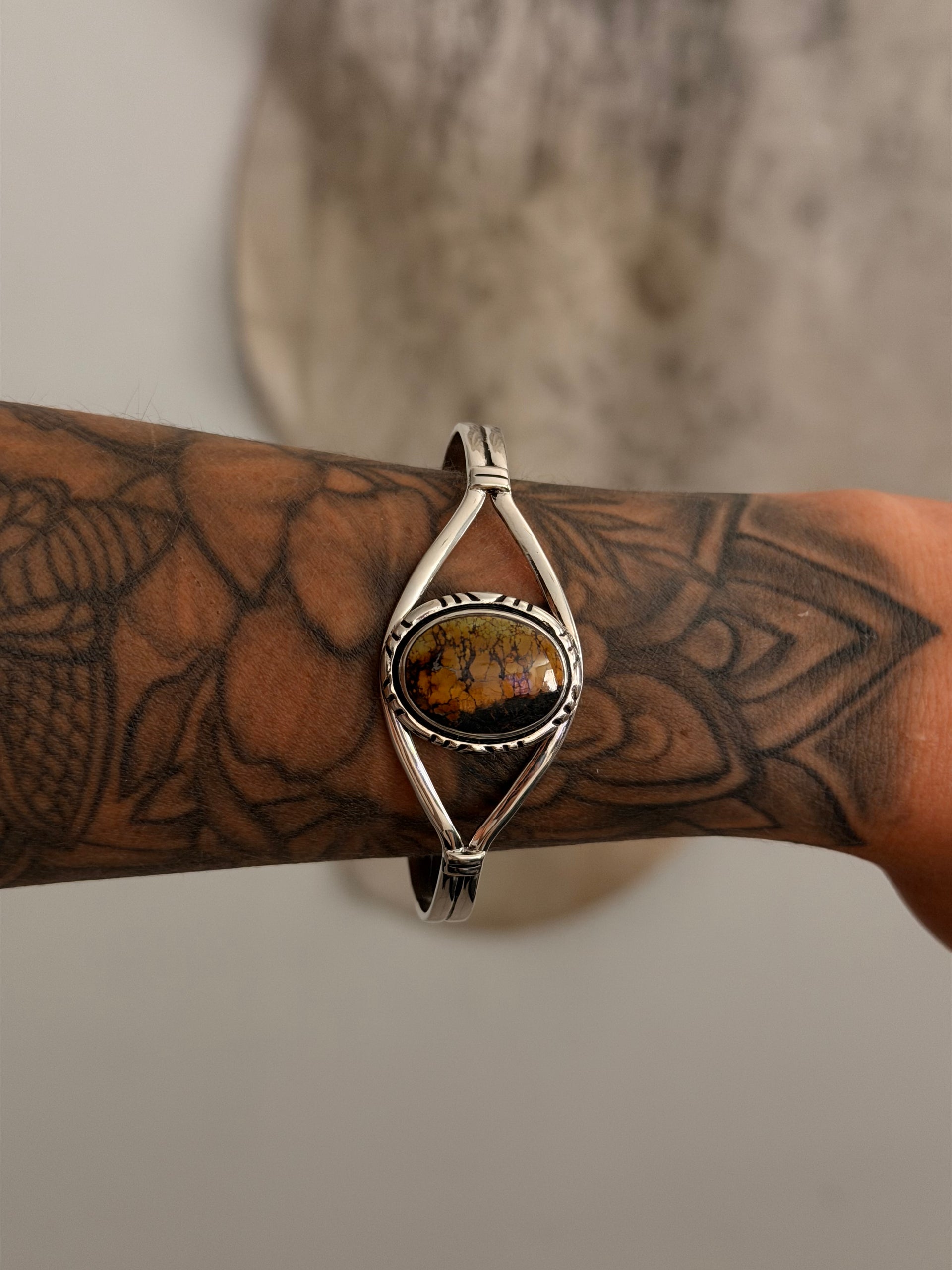 Navajo Made Black Jack Turquoise & Sterling Silver Cuff Bracelet