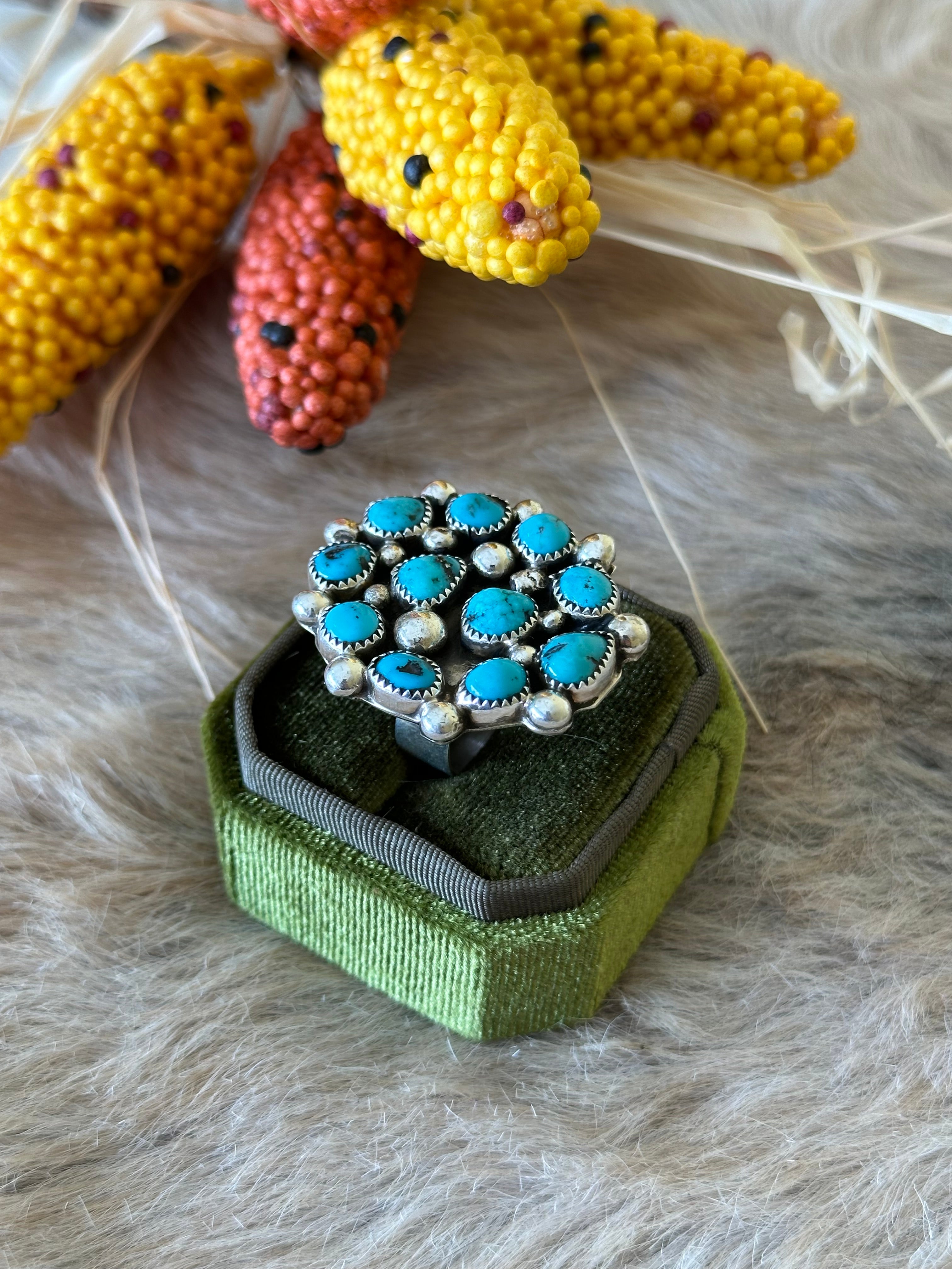 Darlene Begay Kingman Turquoise & Sterling Silver Ring Size 8