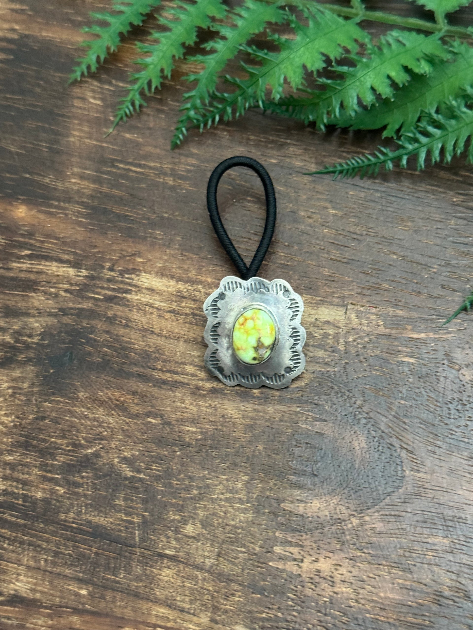 David Hoskins Palomino Variscite & Sterling Silver Concho Ponytail Holder