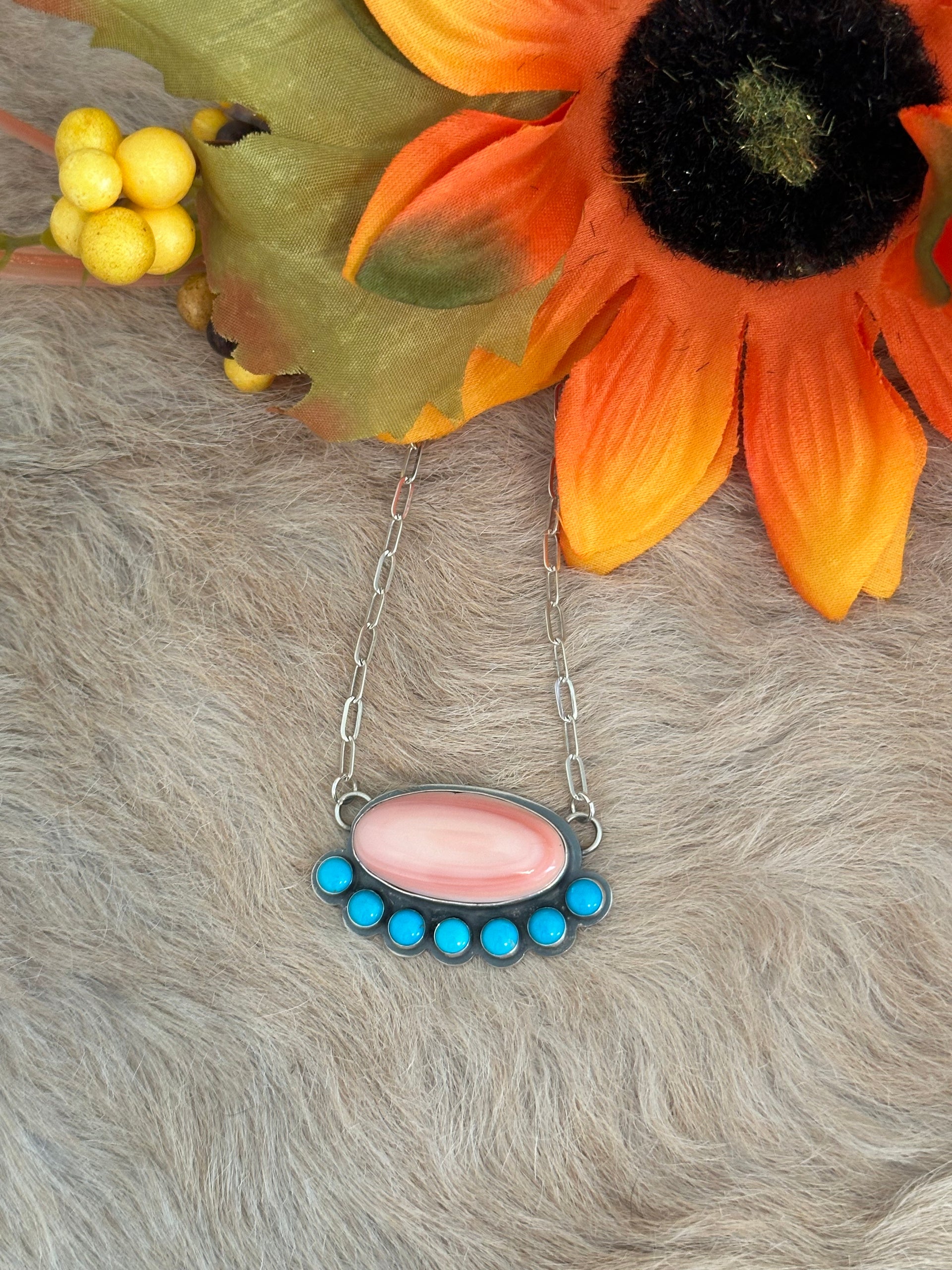 Gilbert Platero Multi Stone & Sterling Silver Cluster Necklace