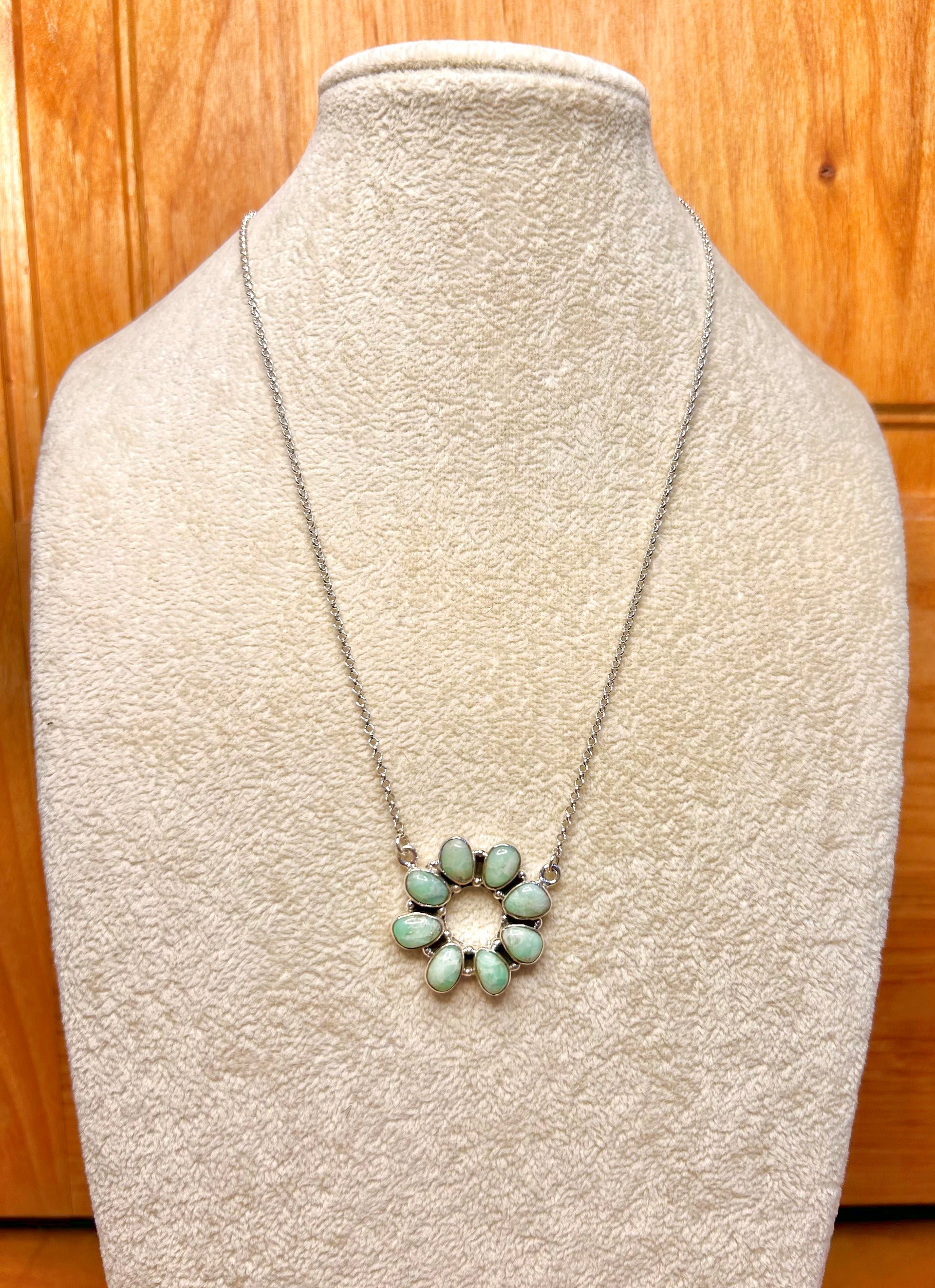 Southwest Made Palomino Variscite  & Sterling Silver Cluster Necklace