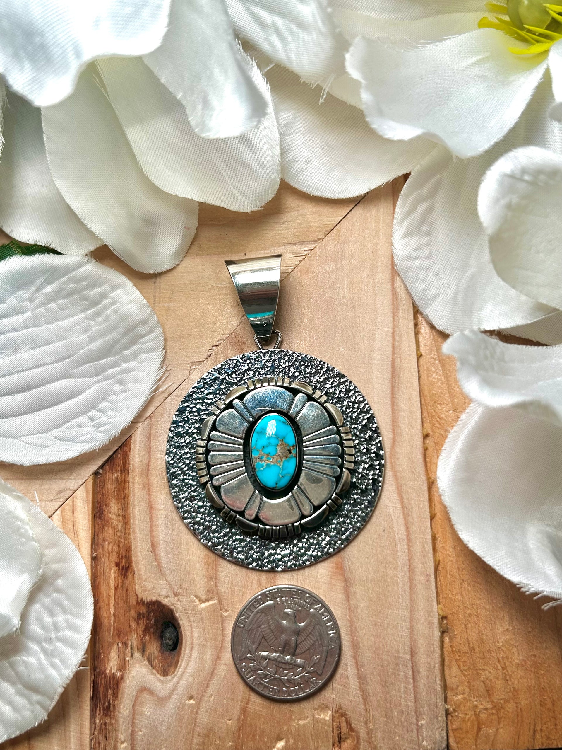 Navajo Made Kingman Turquoise & Sterling Silver Pendant