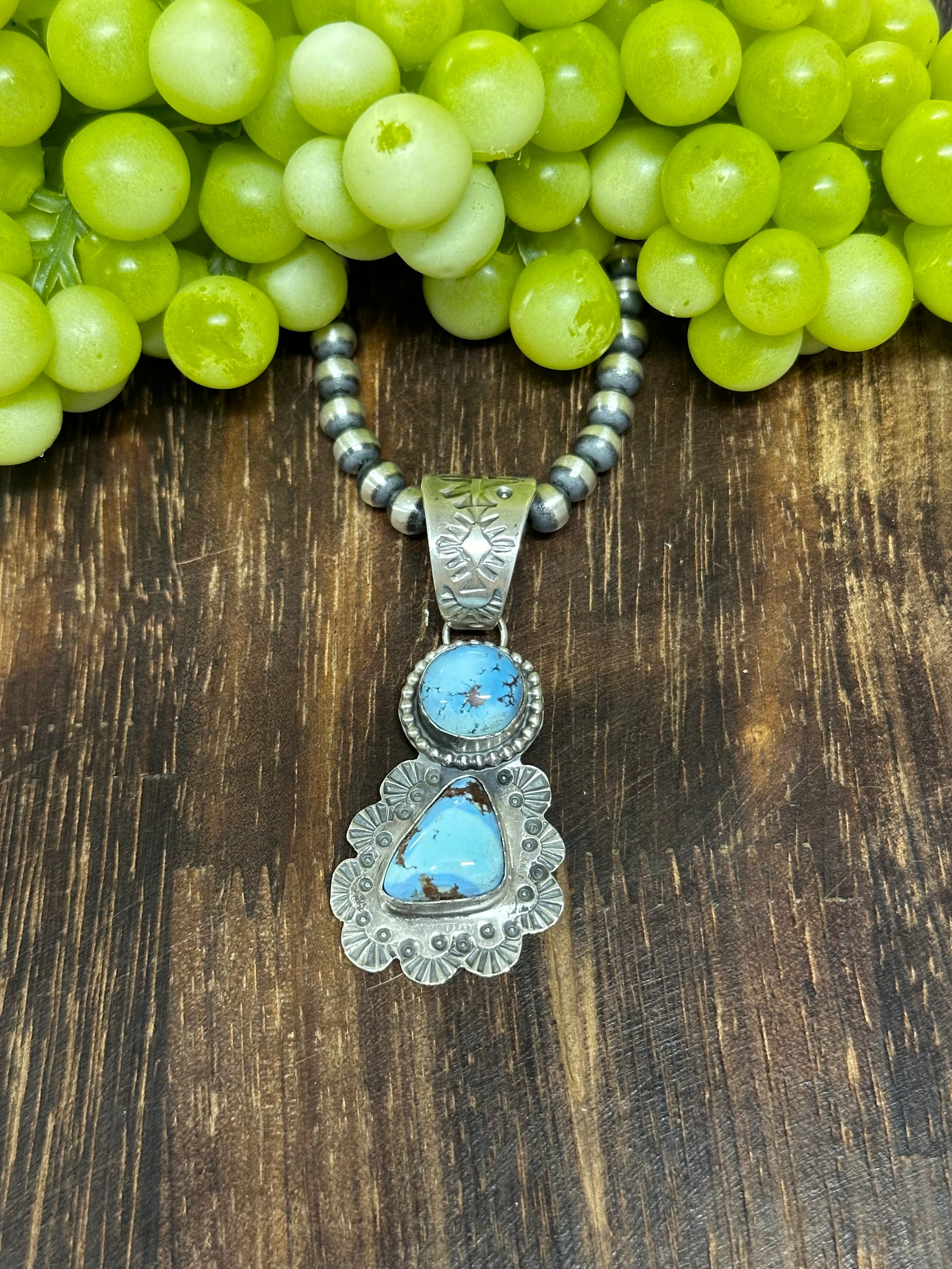 Navajo Made Golden Hills Turquoise & Sterling Silver Pendant