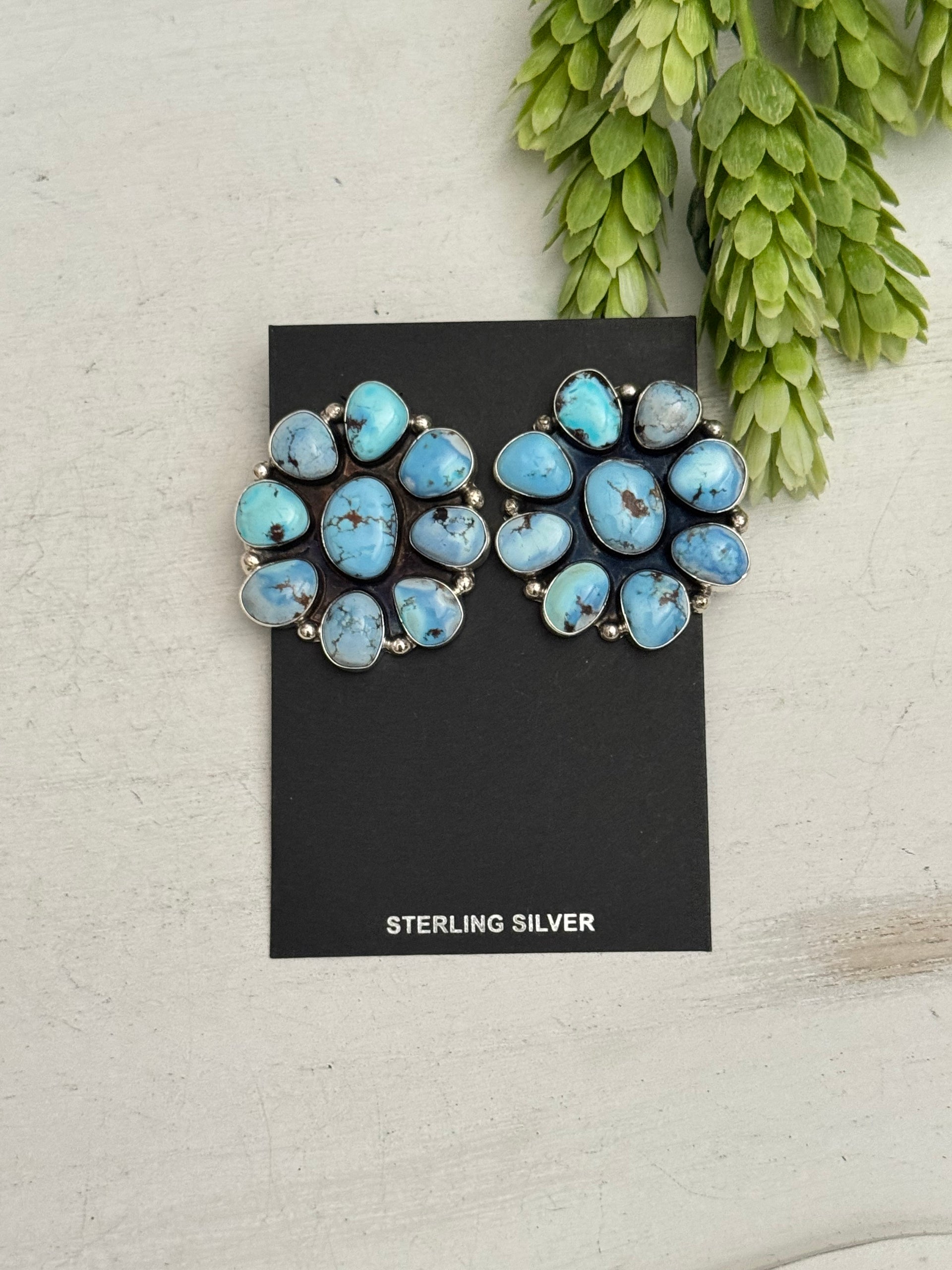 Navajo Made Golden Hills Turquoise & Sterling Silver Post Earrings