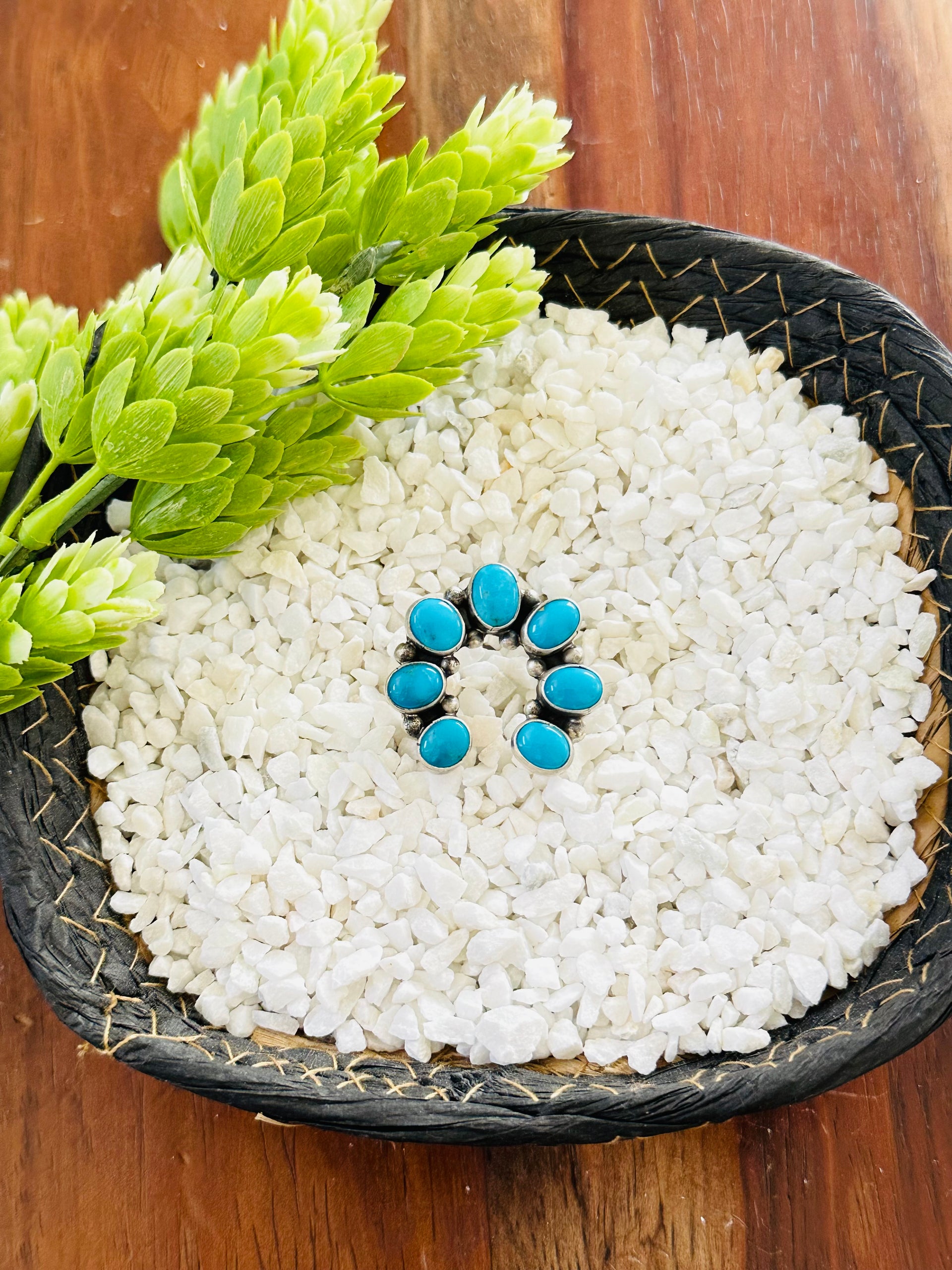 Bessie Johnson Blue Ridge Turquoise & Sterling Silver Cluster Naja Ring