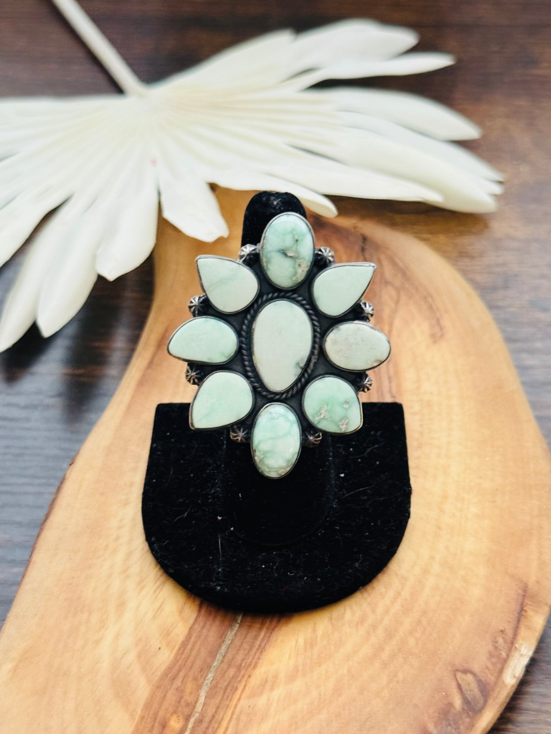 Southwest Handmade Paloma Variscite & Sterling Silver Adjustable Cluster Ring