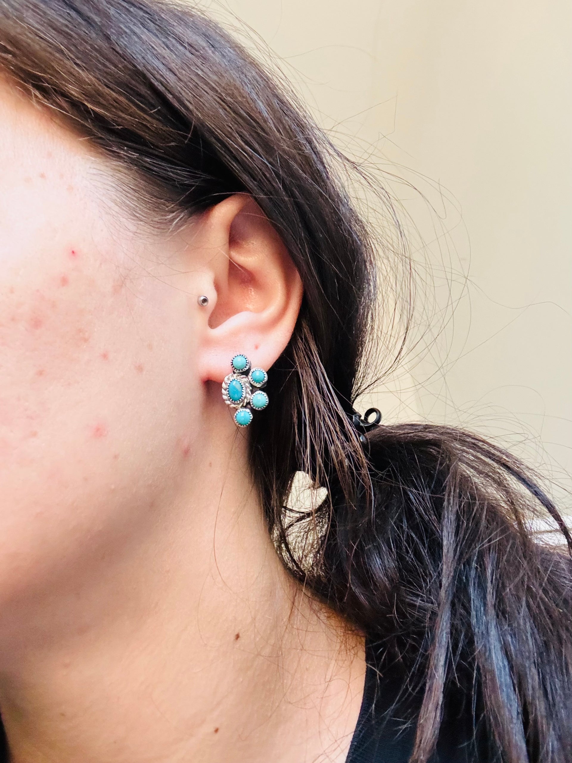 Navajo Made Kingman Turquoise & Sterling Silver Post Earrings