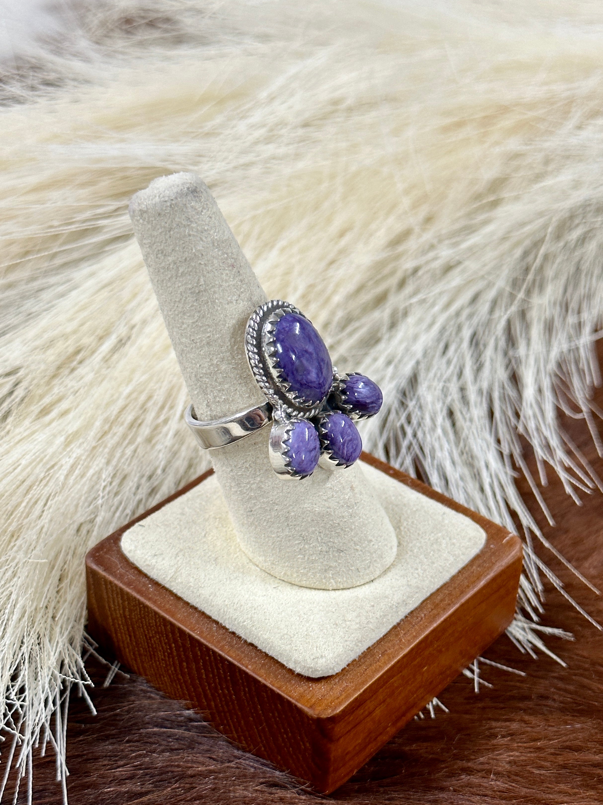 Southwest Handmade Charoite & Sterling Silver Adjustable Cluster Ring