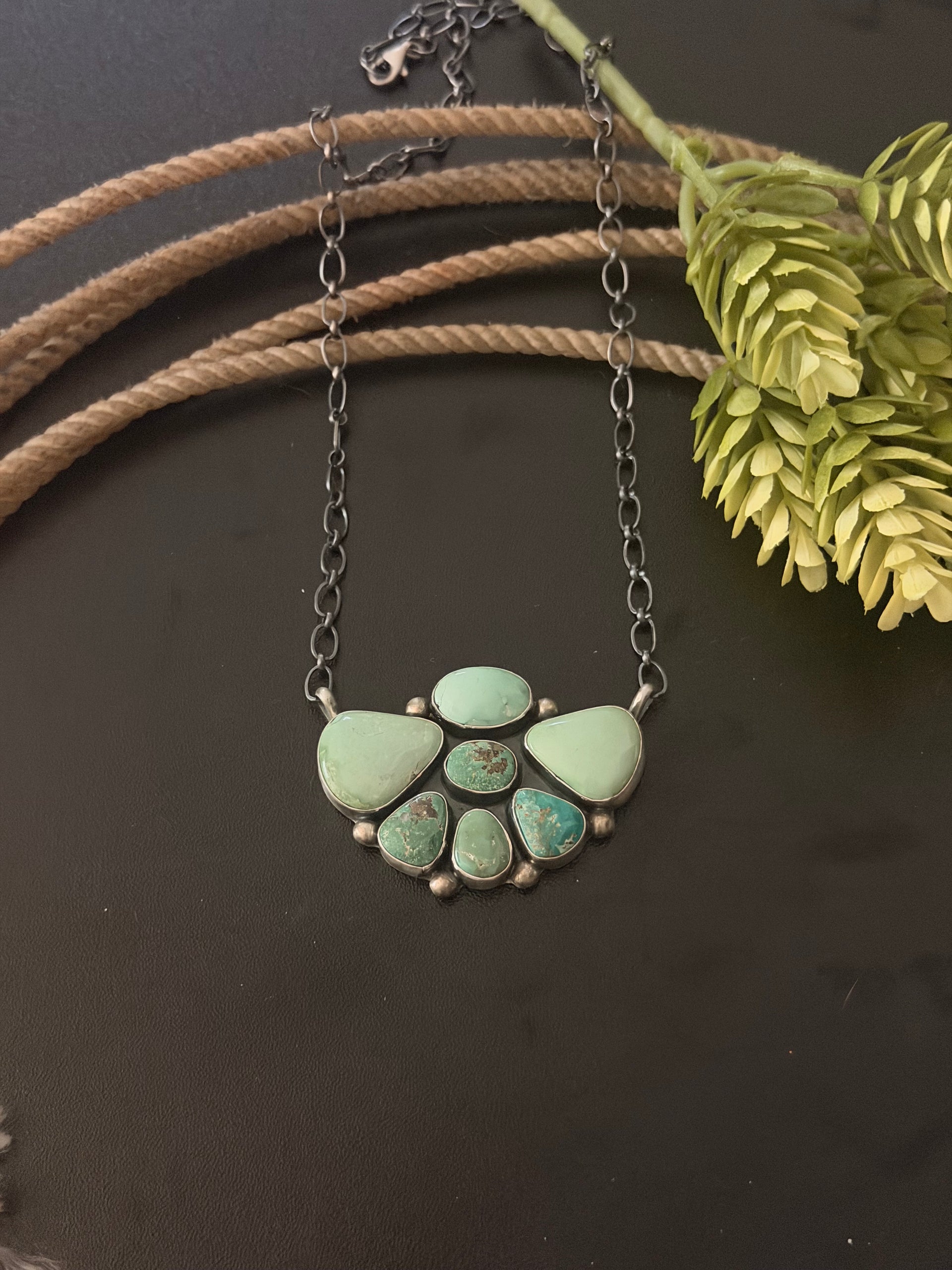 Kathleen Livingston Emerald Valley Turquoise & Sterling Silver Cluster Necklace