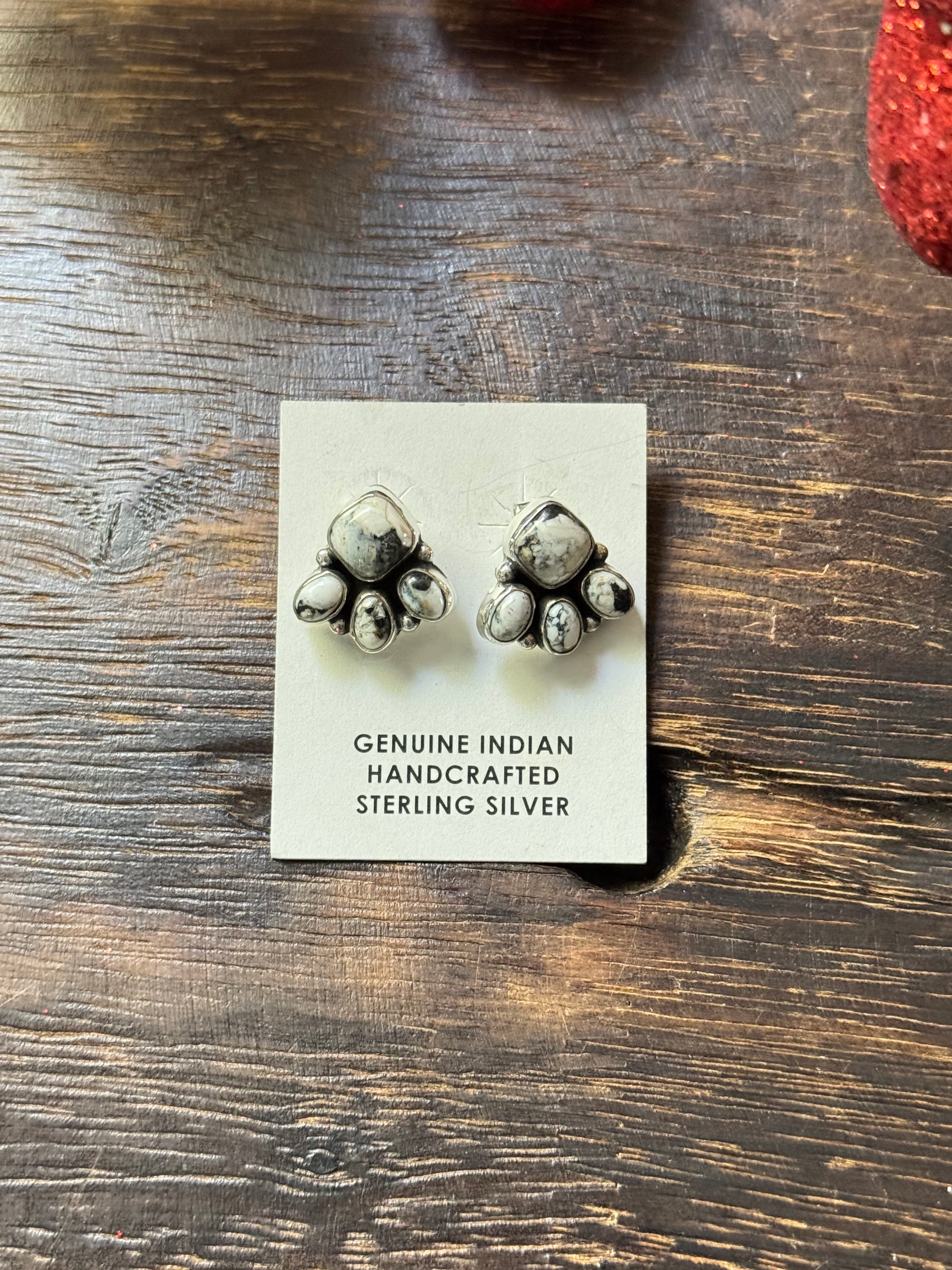 Southwest Handmade White Buffalo & Sterling Silver Post Cluster Earrings