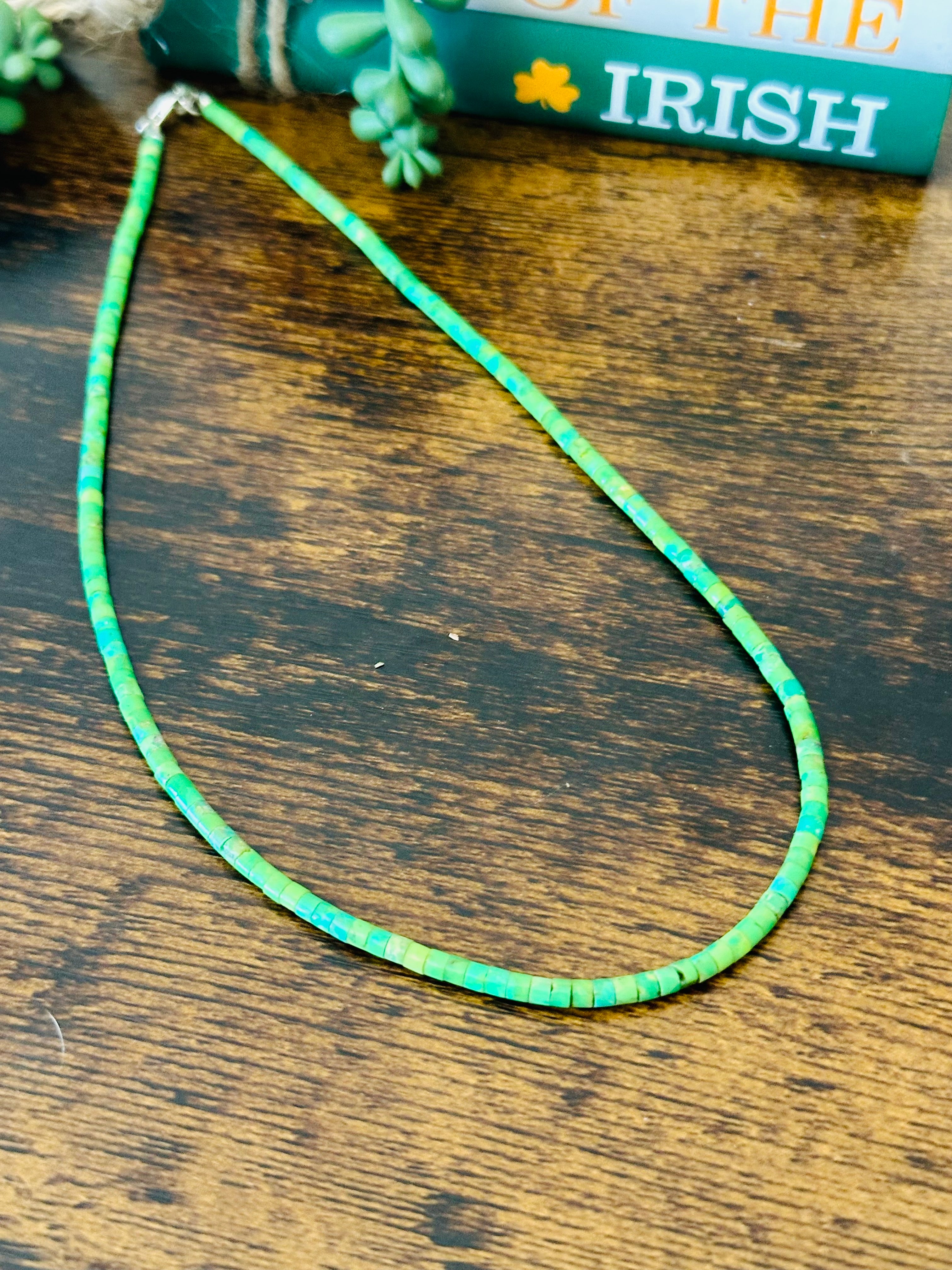 Navajo Made Green Mohave Turquoise and Sterling Silver Necklace