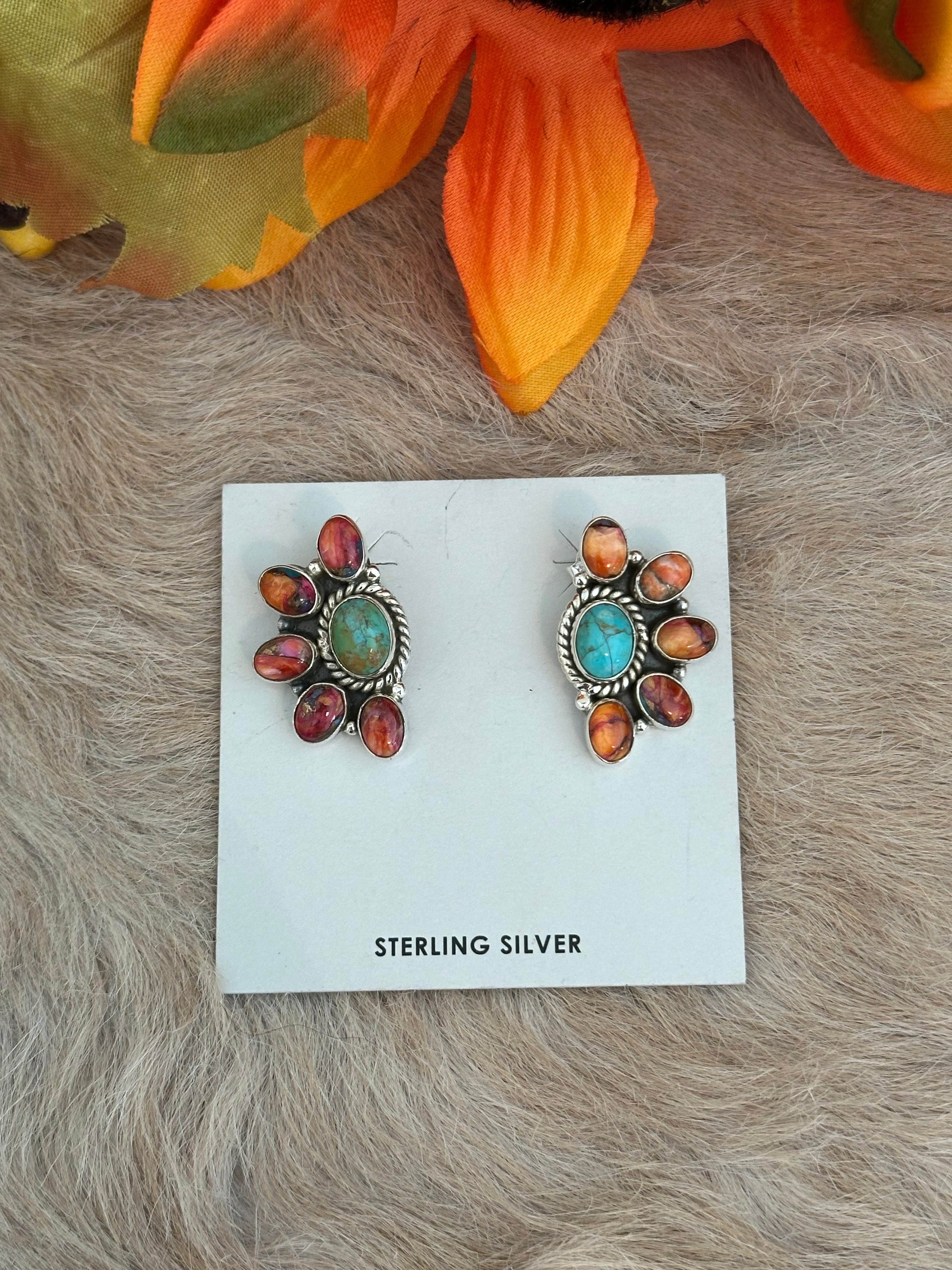 Southwest Handmade Multi Stone & Sterling Silver Post Earrings