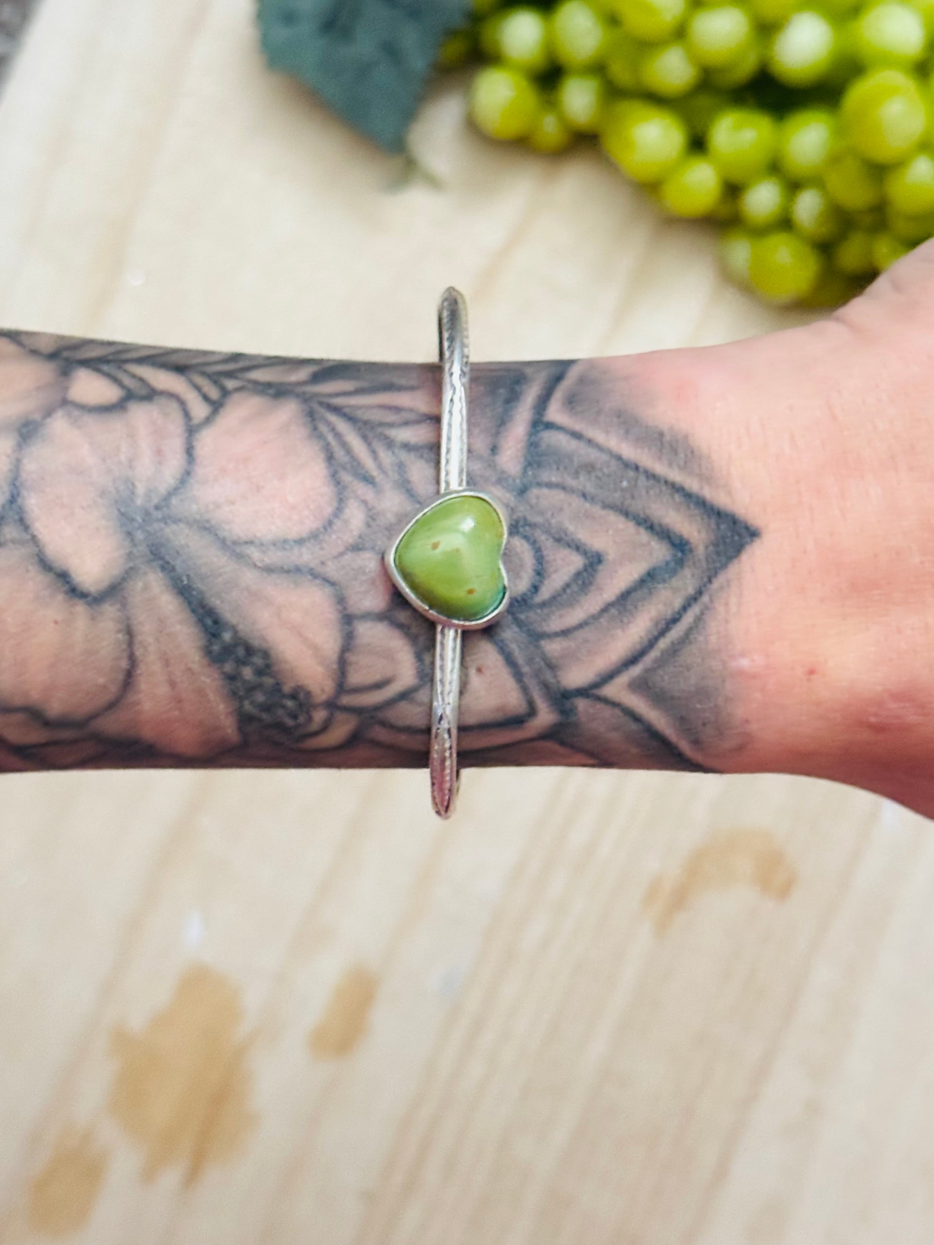 Navajo Made Royston Turquoise & Sterling Silver Heart Cuff Bracelet