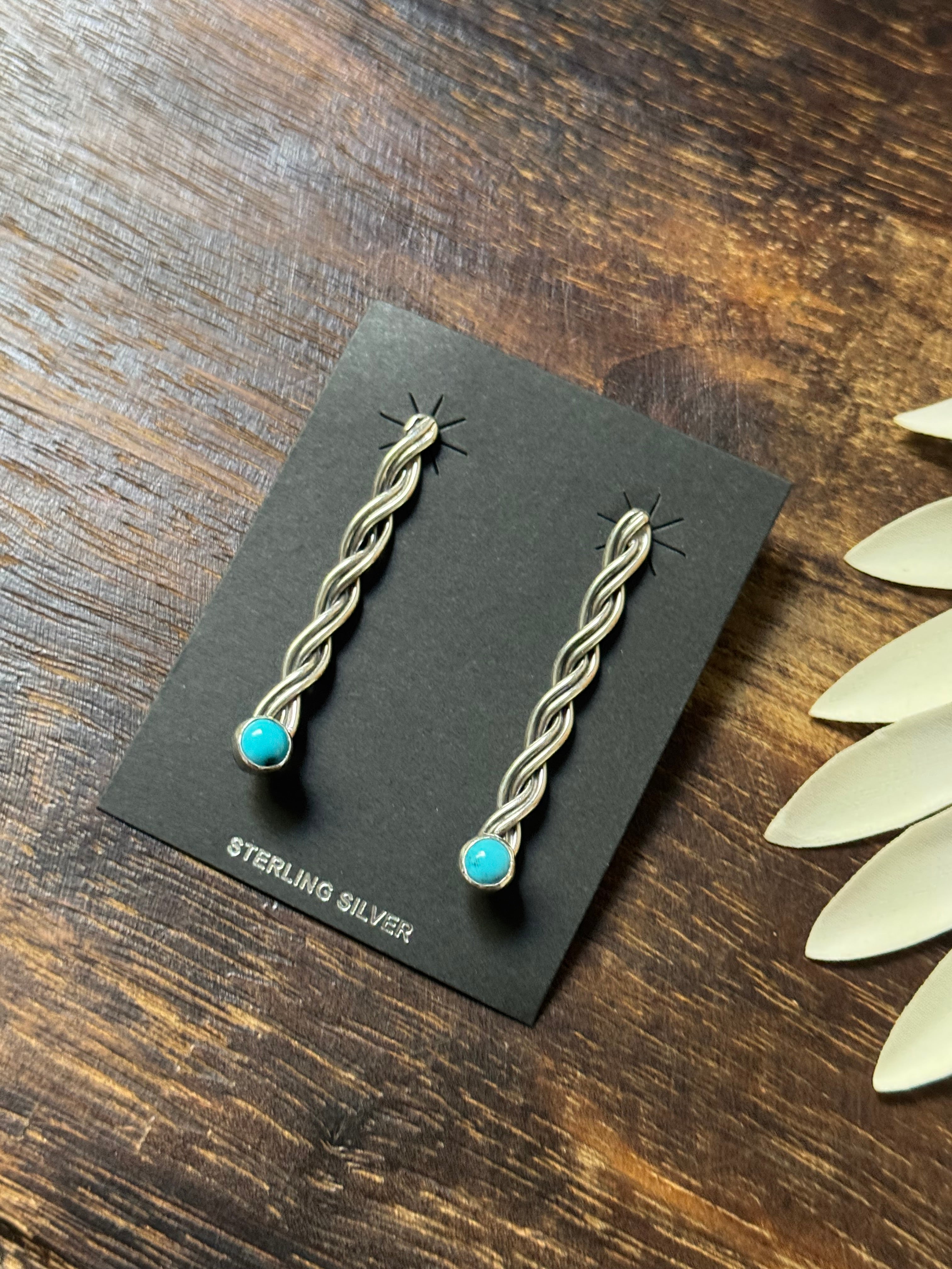 Navajo Made Kingman Turquoise & Sterling Silver Post Dangle Earrings