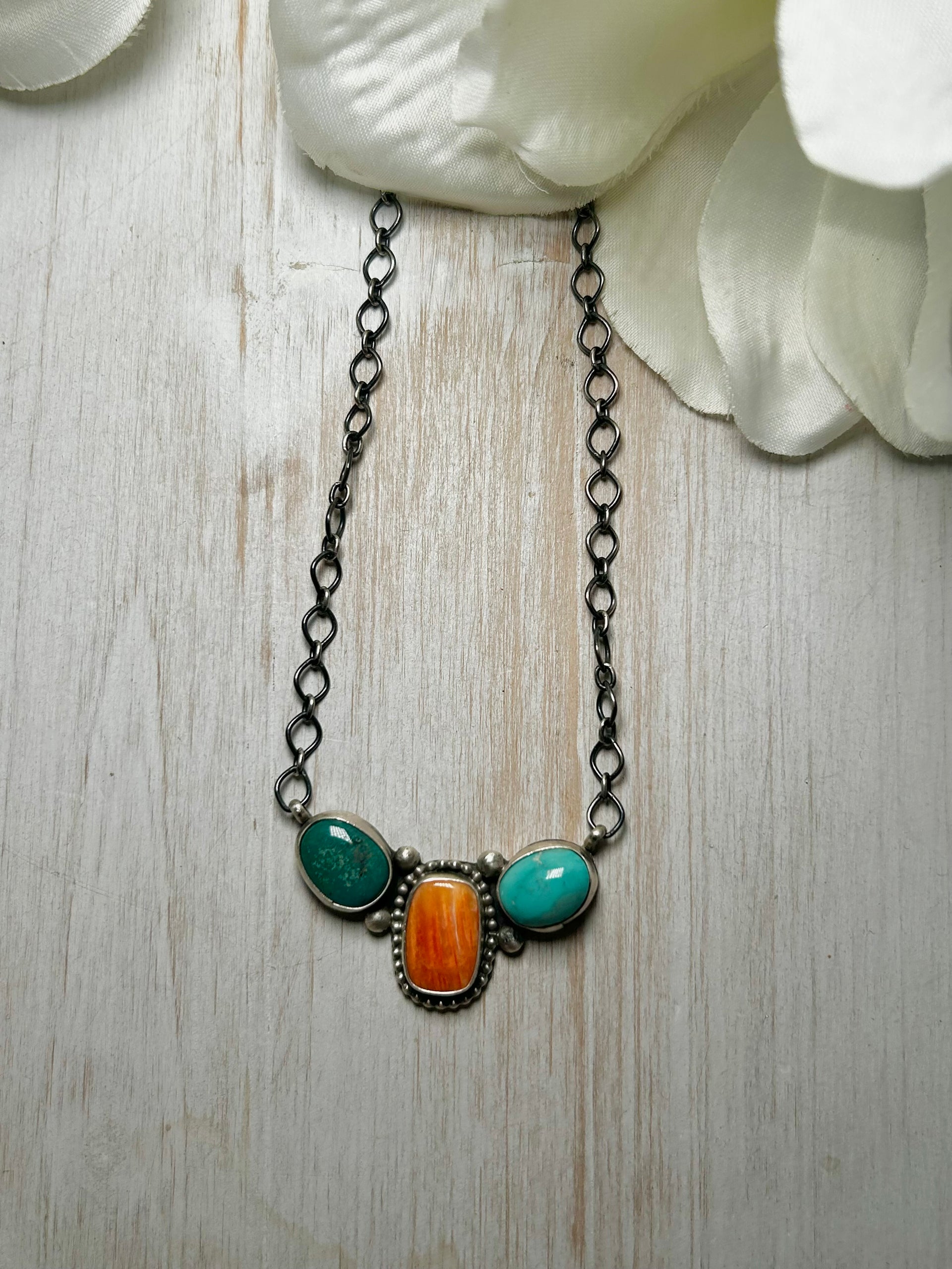 Navajo Made Multi Stone & Sterling Silver Necklace