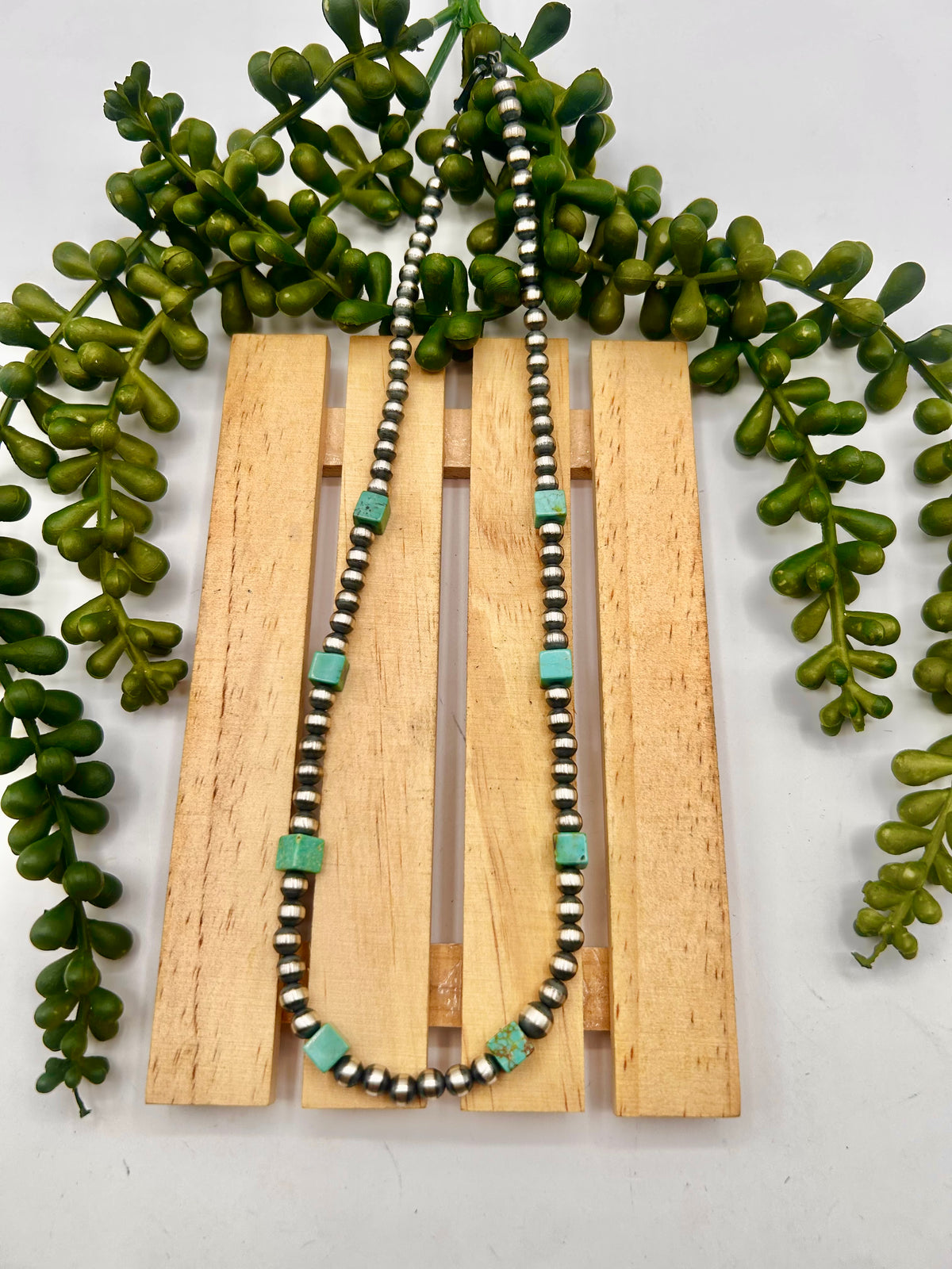Navajo Made Strung Kingman Turquoise & Sterling Silver Necklace