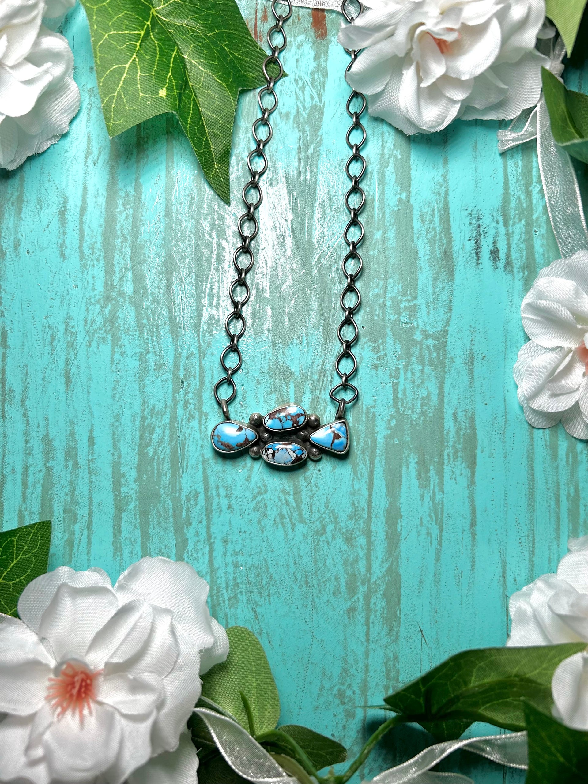 Navajo Made Golden Hill Turquoise & Sterling Silver Necklace
