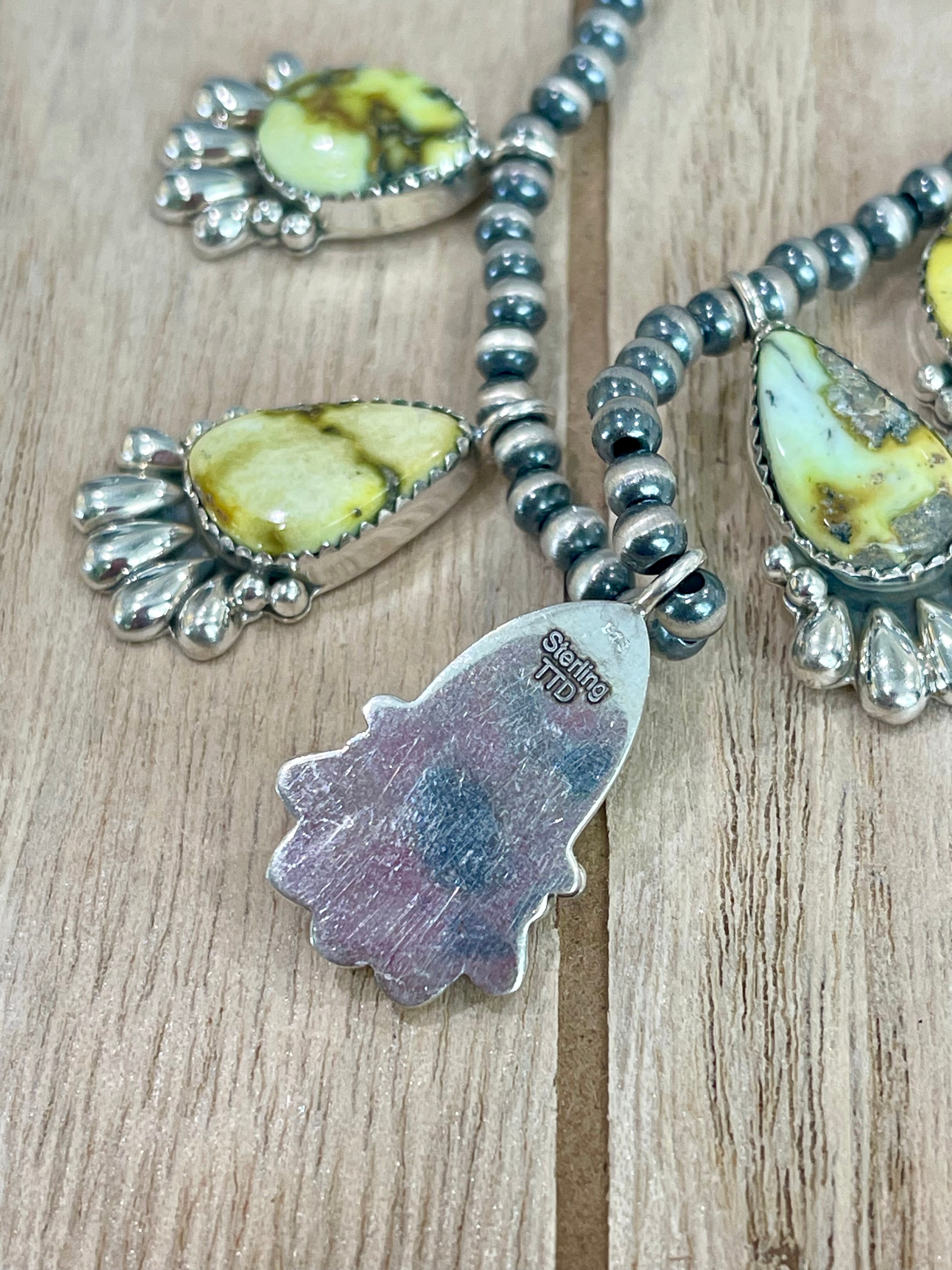 Southwest Handmade Palomino Variscite & Sterling Silver 5 Stone Necklace