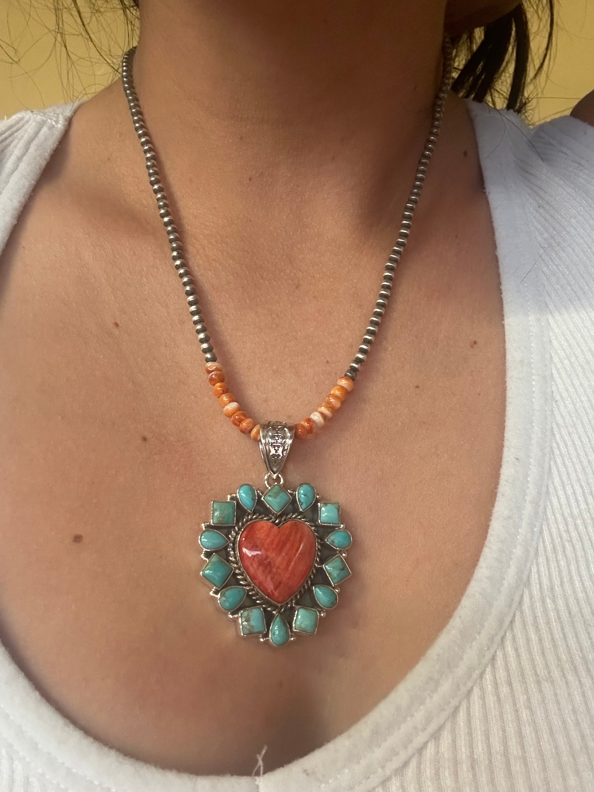 Southwest Handmade Multi Stone & Sterling Silver Heart Pendant