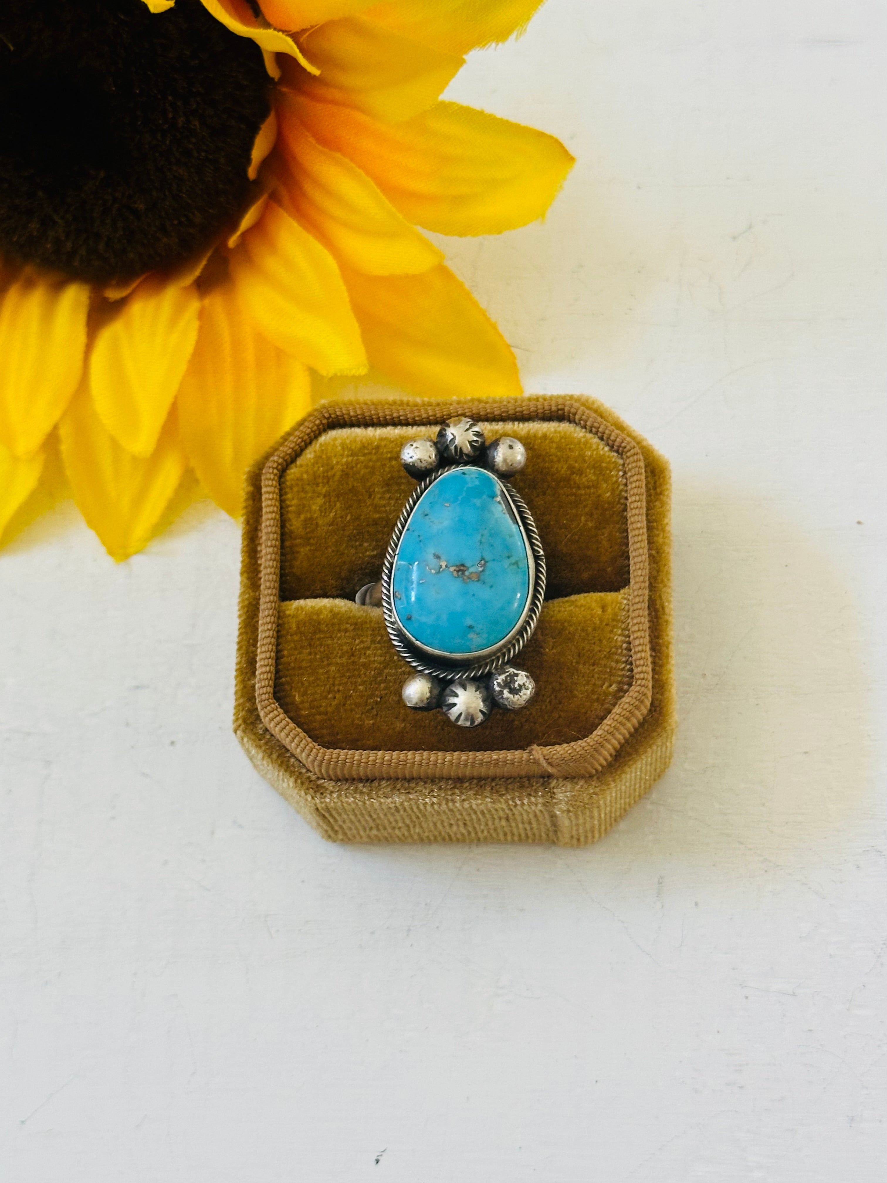 Navajo Made Kingman Turquoise & Sterling Silver Ring Size 7