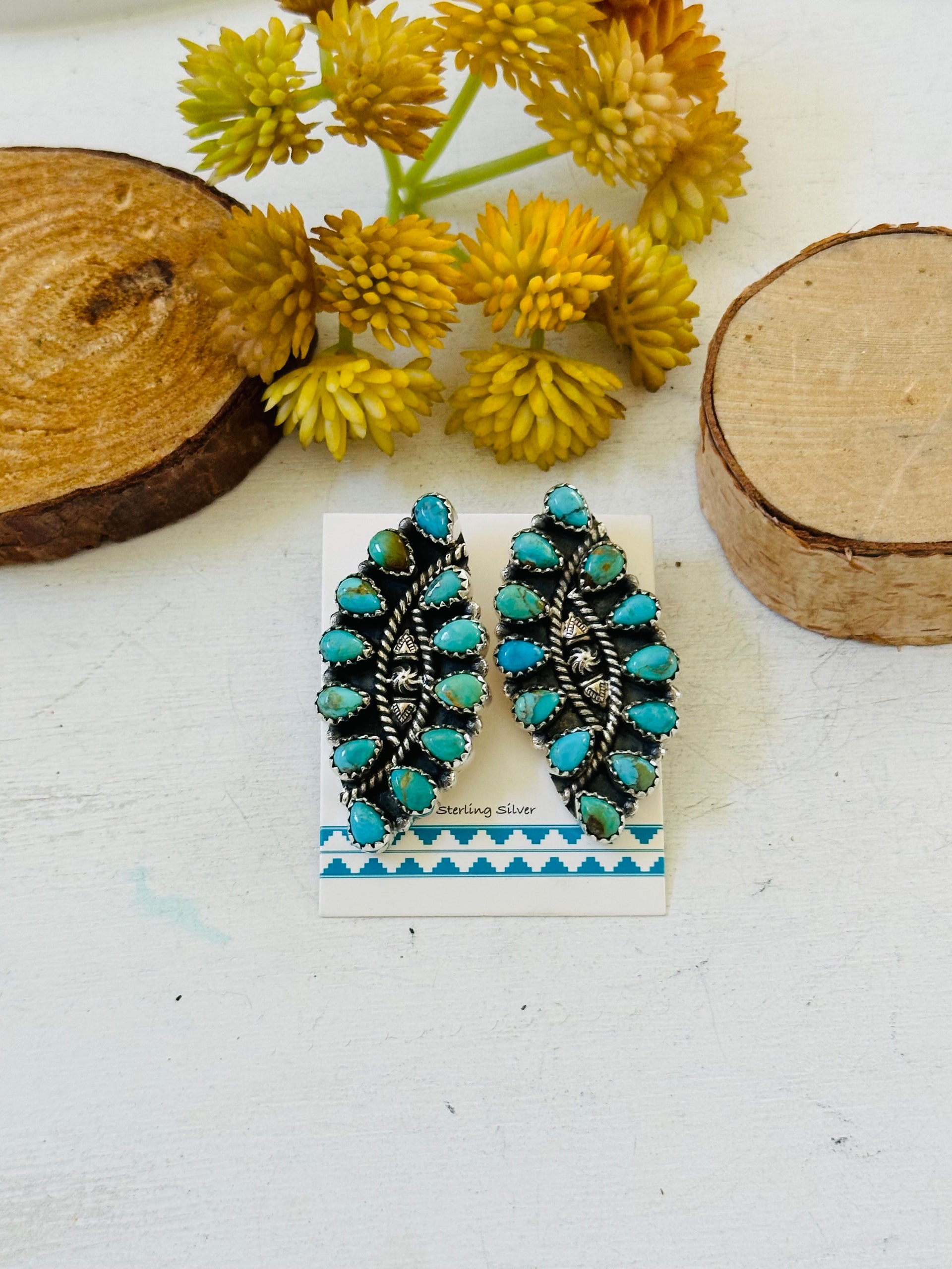 TTD “Twin Flame” Kingman Turquoise & Sterling Silver Earrings