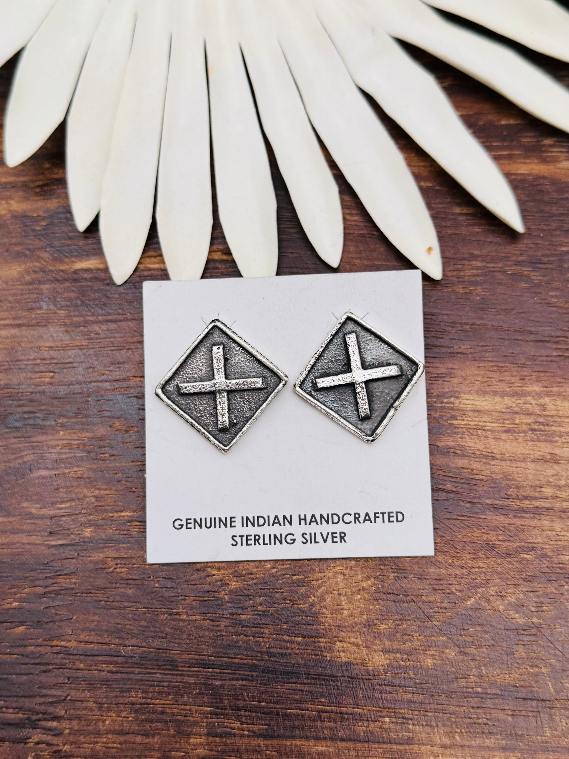 Stanford Yazzie Sterling Silver Tufa Cast Post Earrings