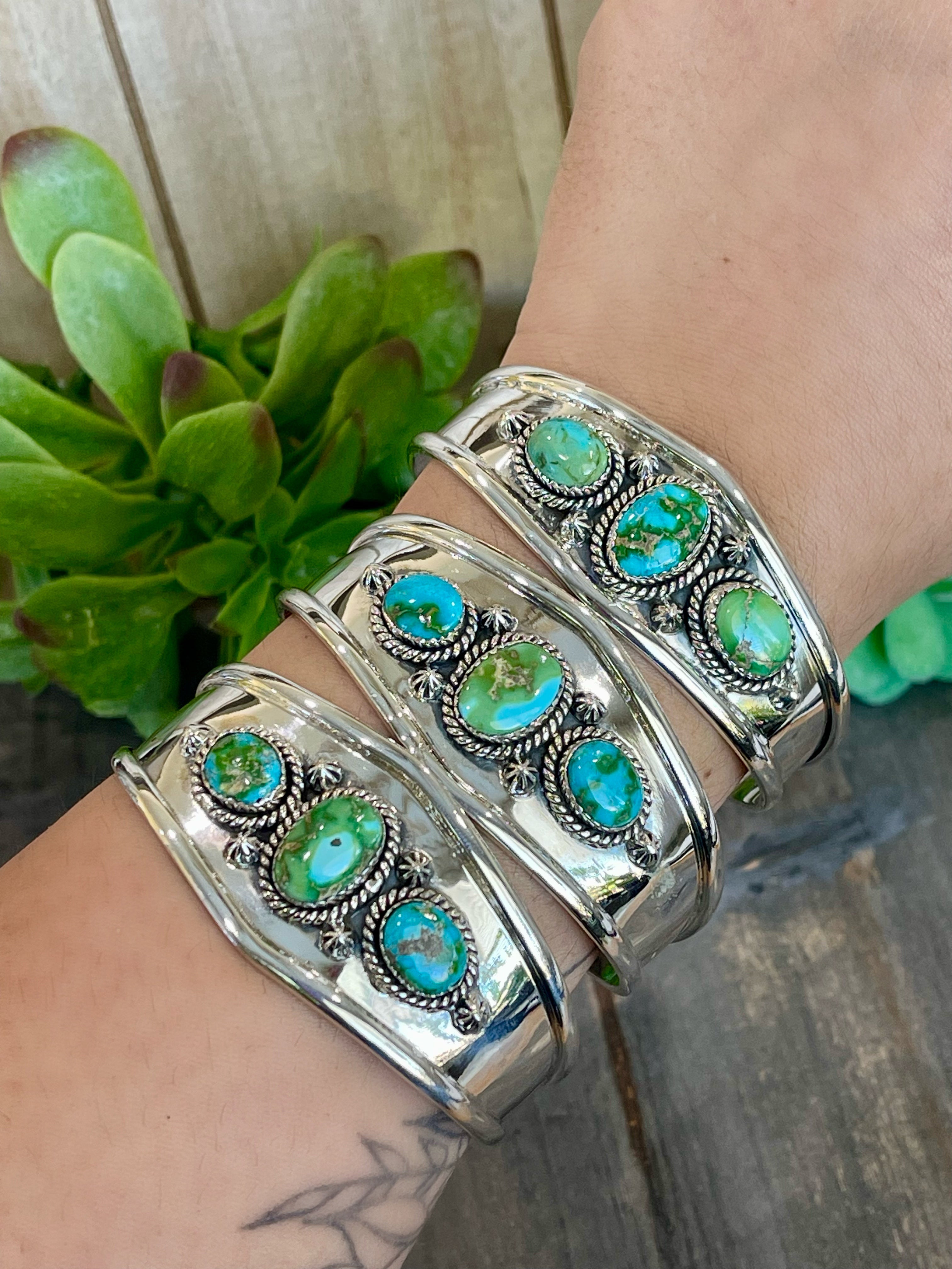 Southwest Handmade Sonoran Mountain Turquoise & Sterling Silver Cuff Bracelet