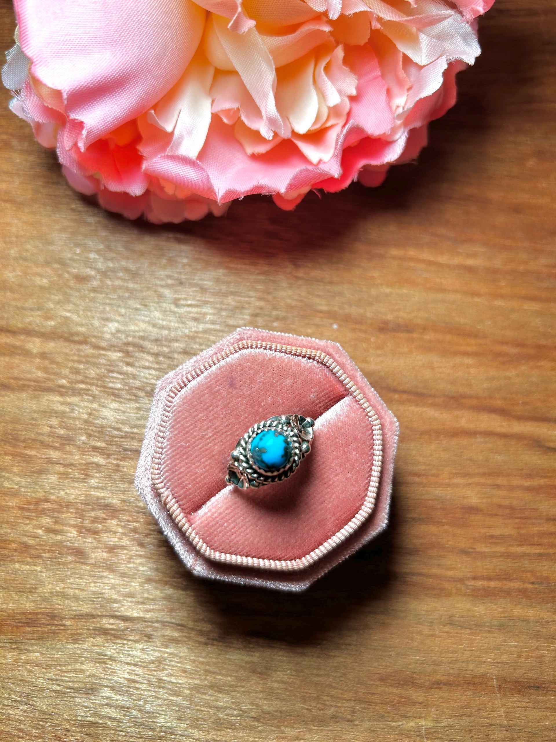 Navajo Made Kingman Turquoise & Sterling Silver Ring Size 6.5