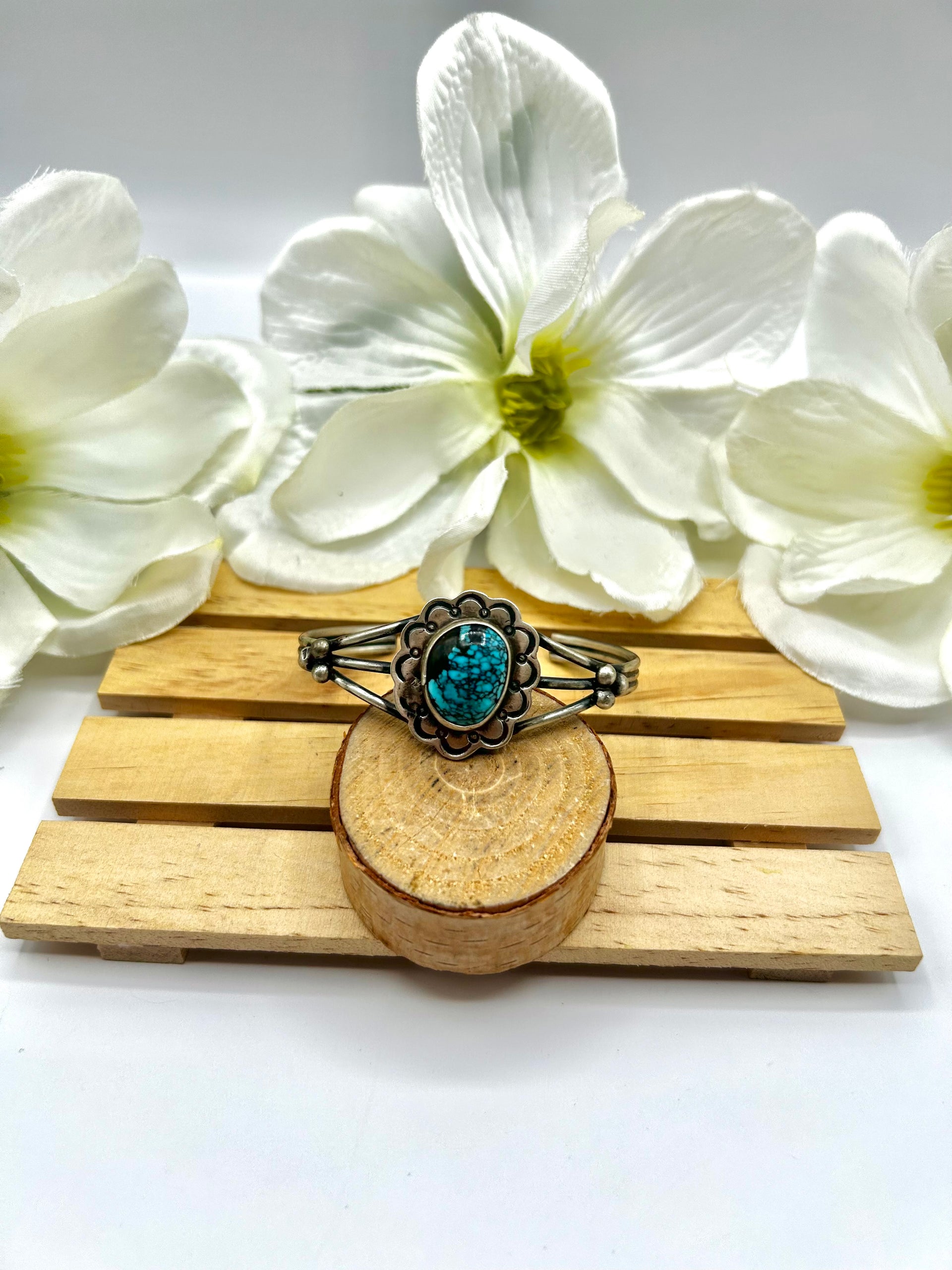 Navajo Made Blue Moon Turquoise & Sterling Silver Cuff Bracelet