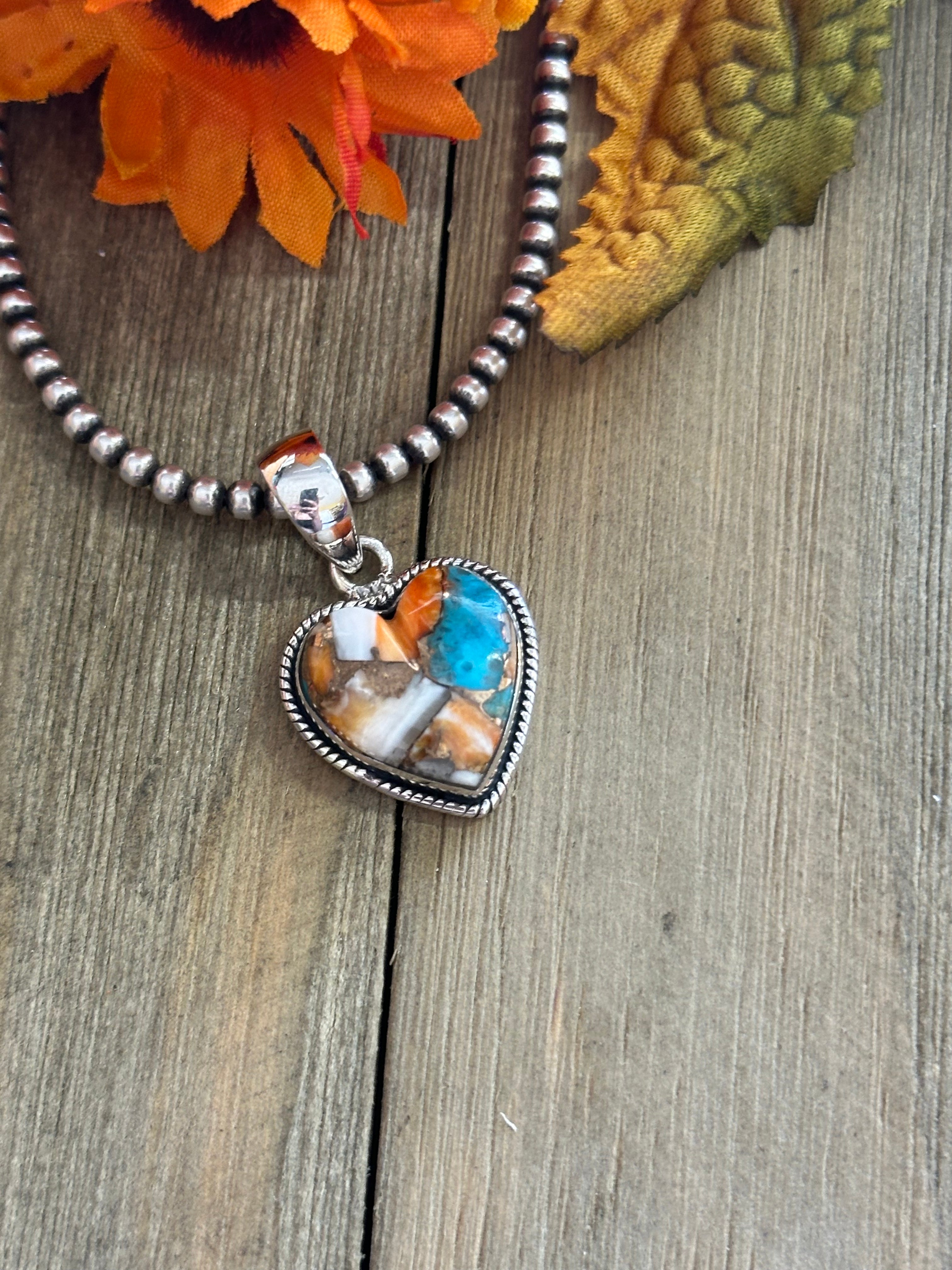 Southwest Handmade Mohave Turquoise & Sterling Silver Heart Pendant