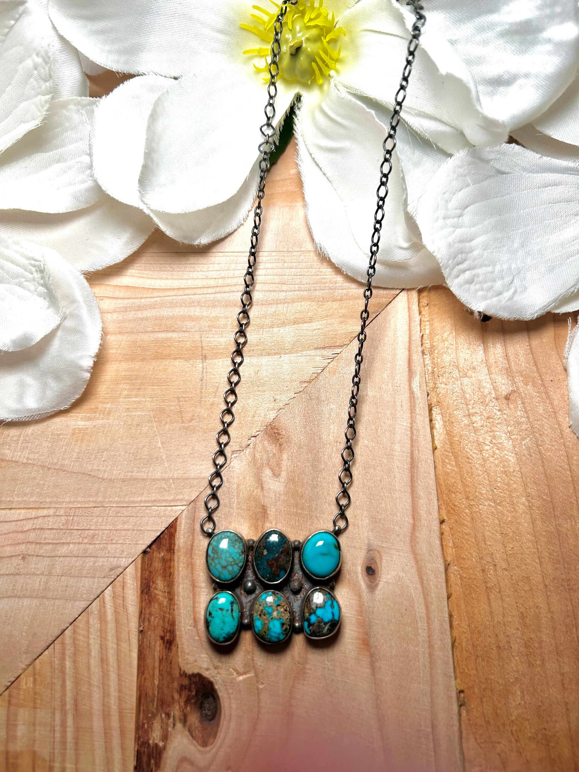 Navajo Made Mixed Turquoise & Sterling Silver Necklace