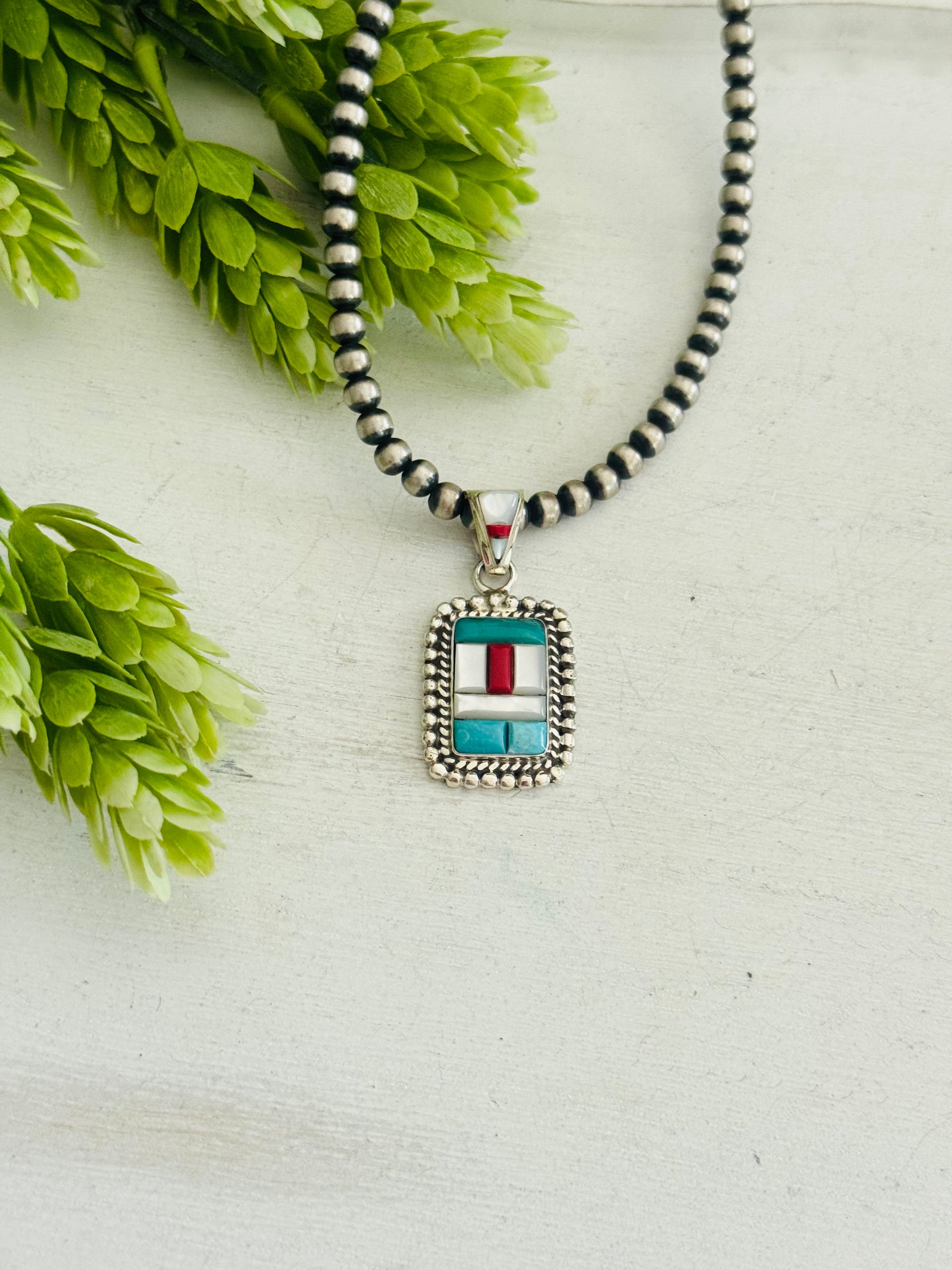 Southwest Multi Stone & Sterling Silver Cobblestone Pendant
