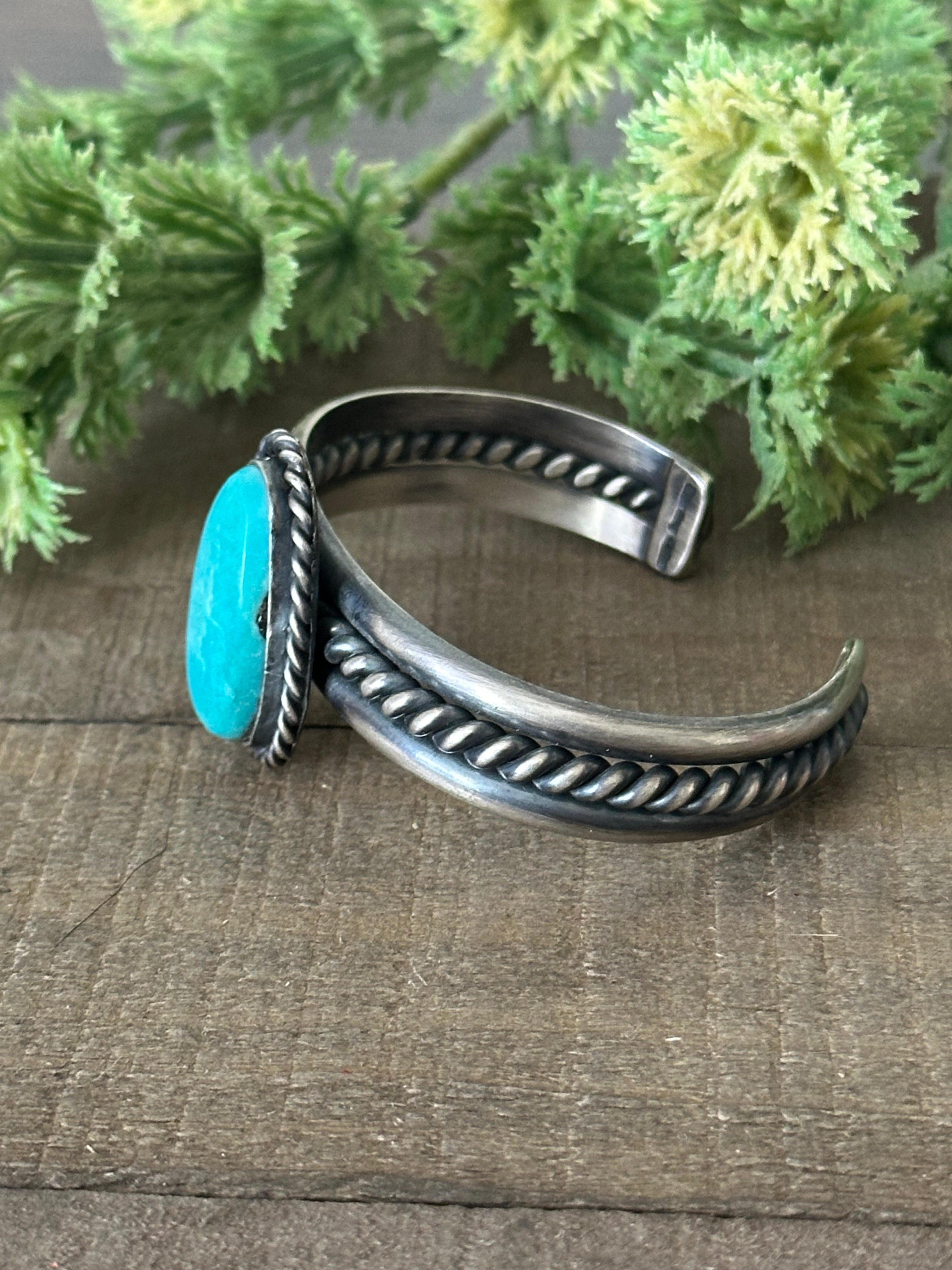 Navajo Made Kingman Turquoise & Sterling Silver Cuff Bracelet