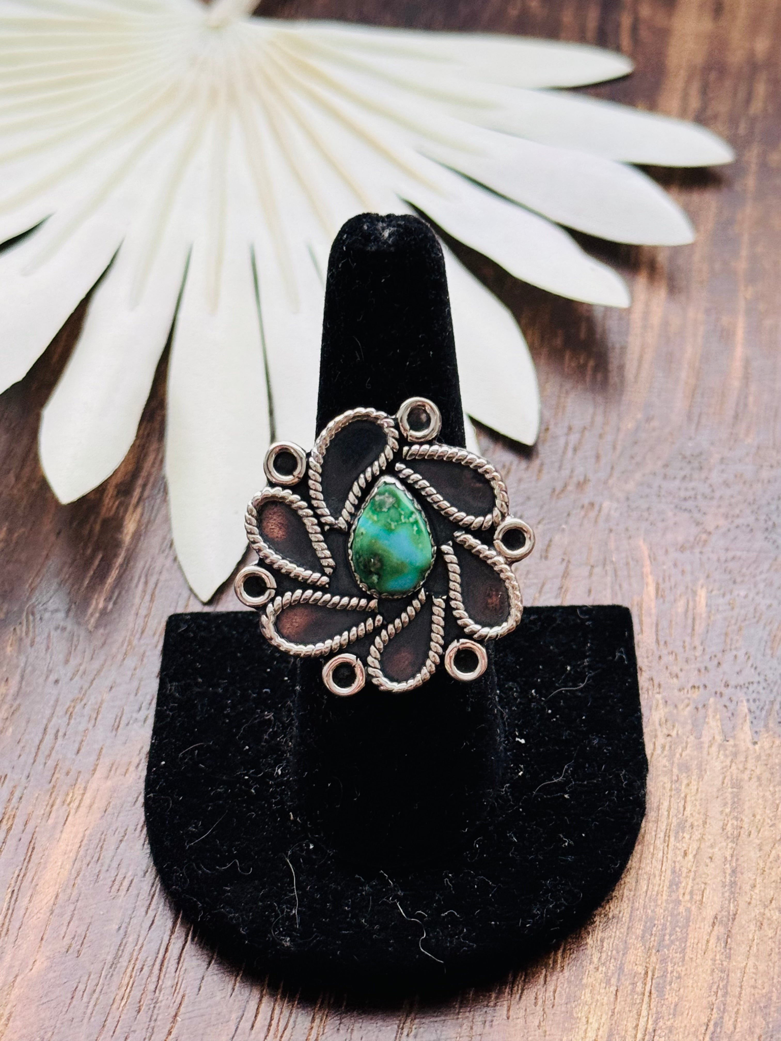 Southwest Handmade Sonoran Mountain Turquoise & Sterling Silver Adjustable Cluster Ring