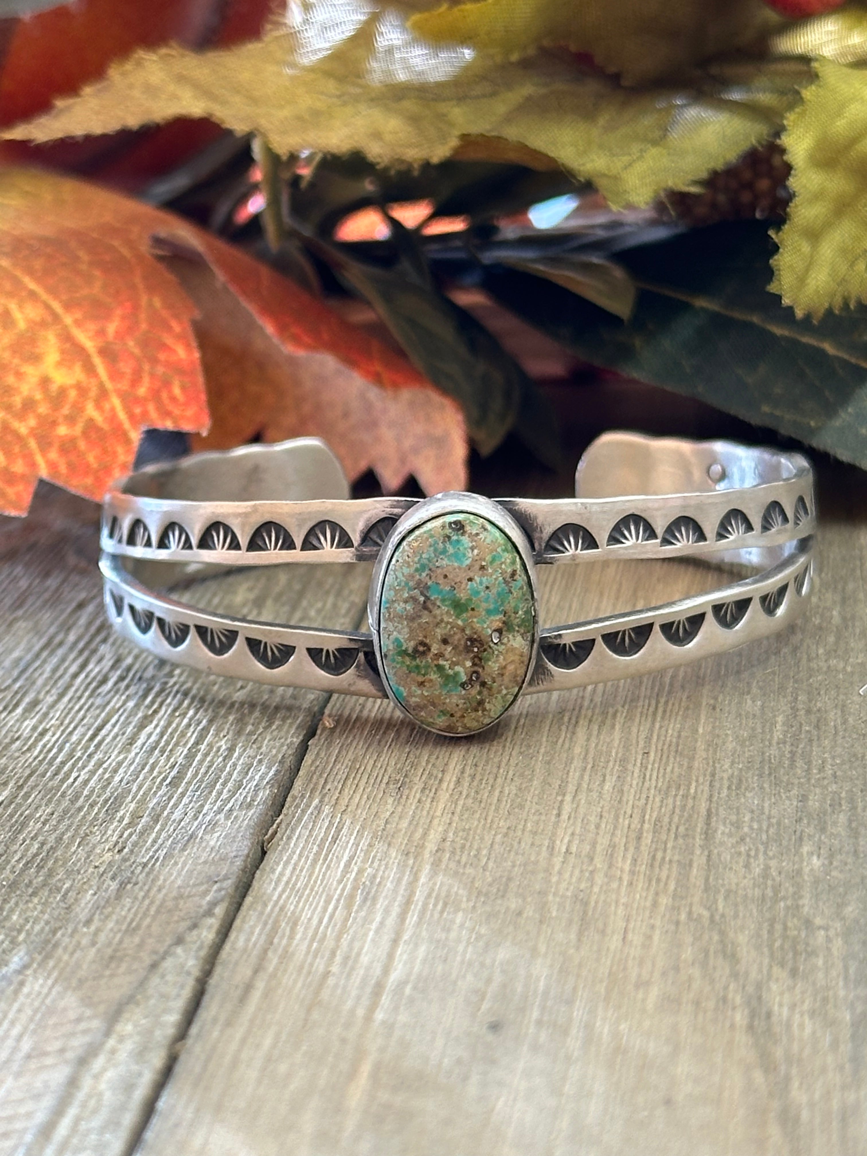 Navajo Made Sonoran Mountain Turquoise & Sterling Silver Cuff Bracelet.