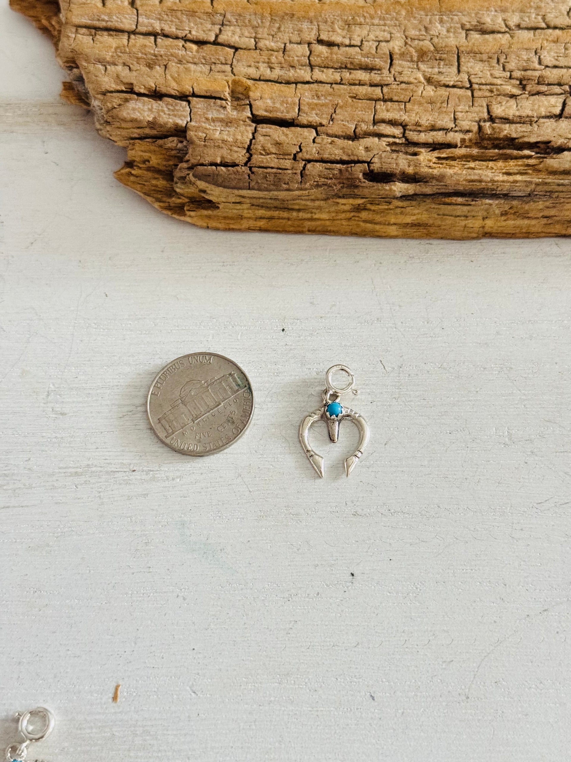 Navajo Made Kingman Turquoise & Sterling Silver Naja Cast Charms