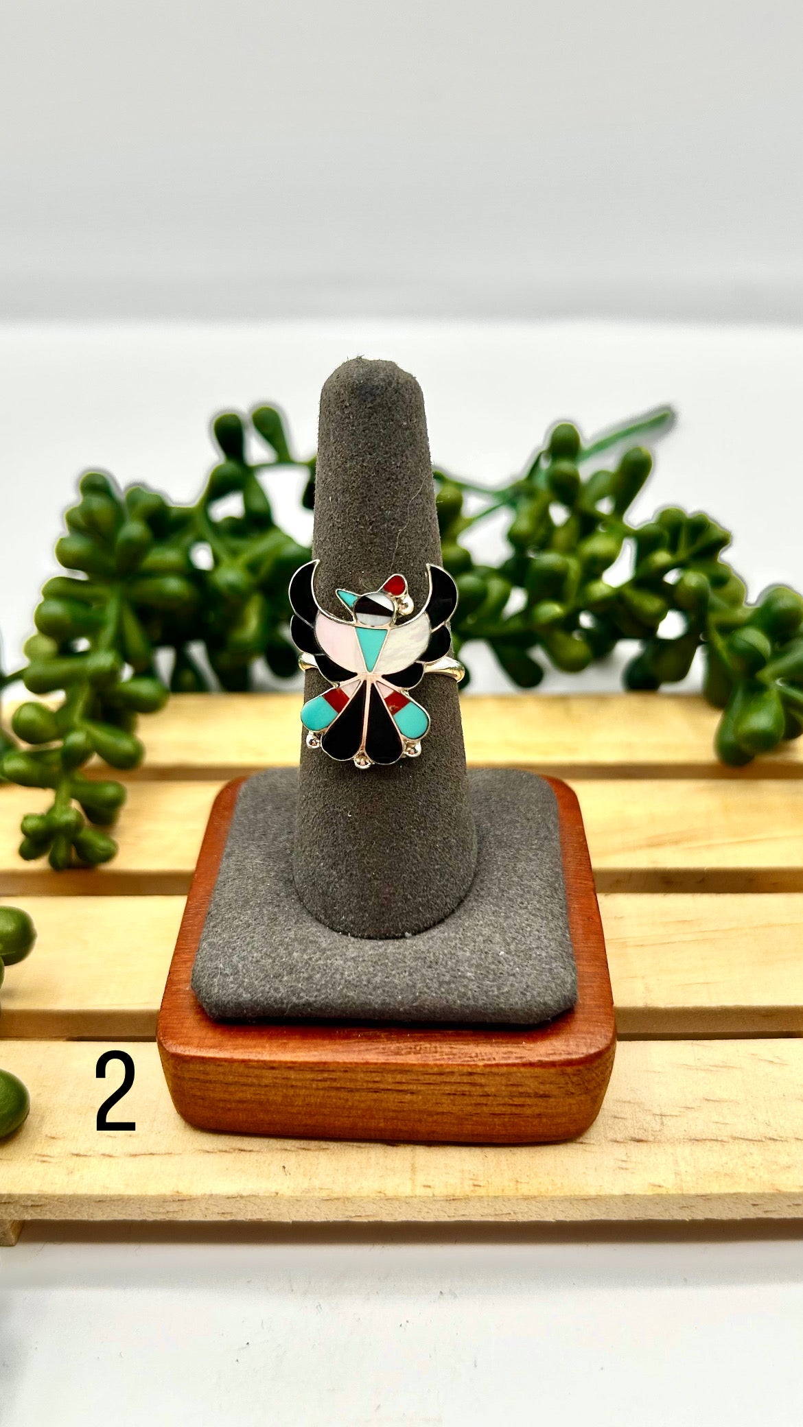 Zuni Made Multi Stone Sterling Silver Ring