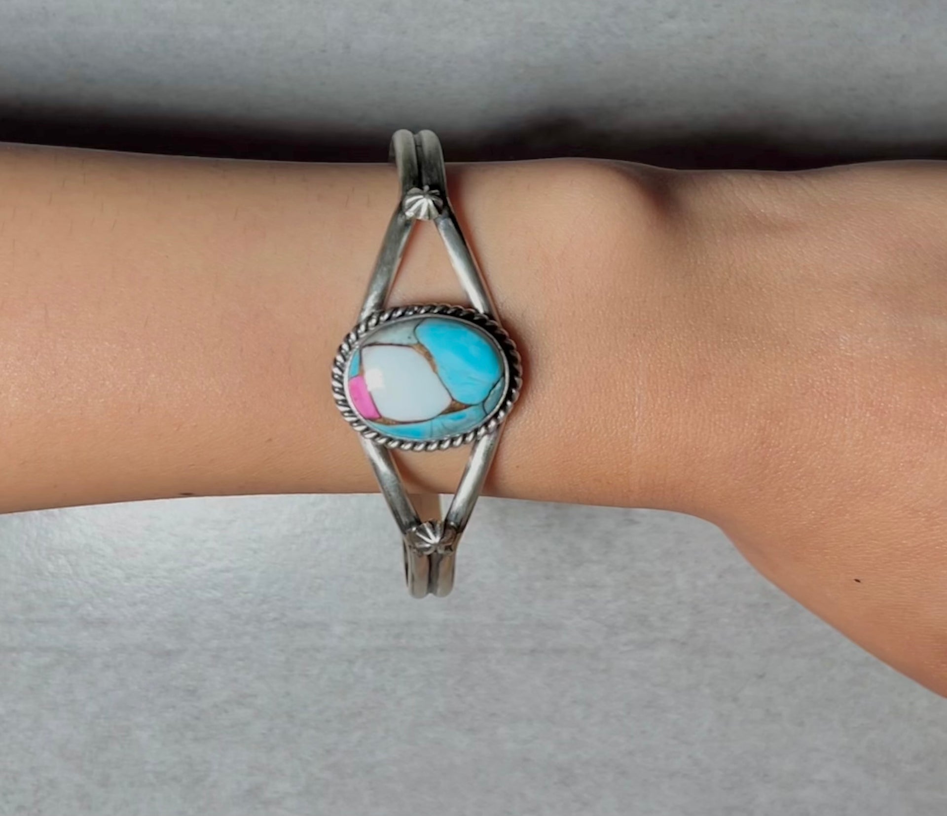 Donovan Skeets Cotton Candy Dahlia & Sterling Silver Cuff Bracelet