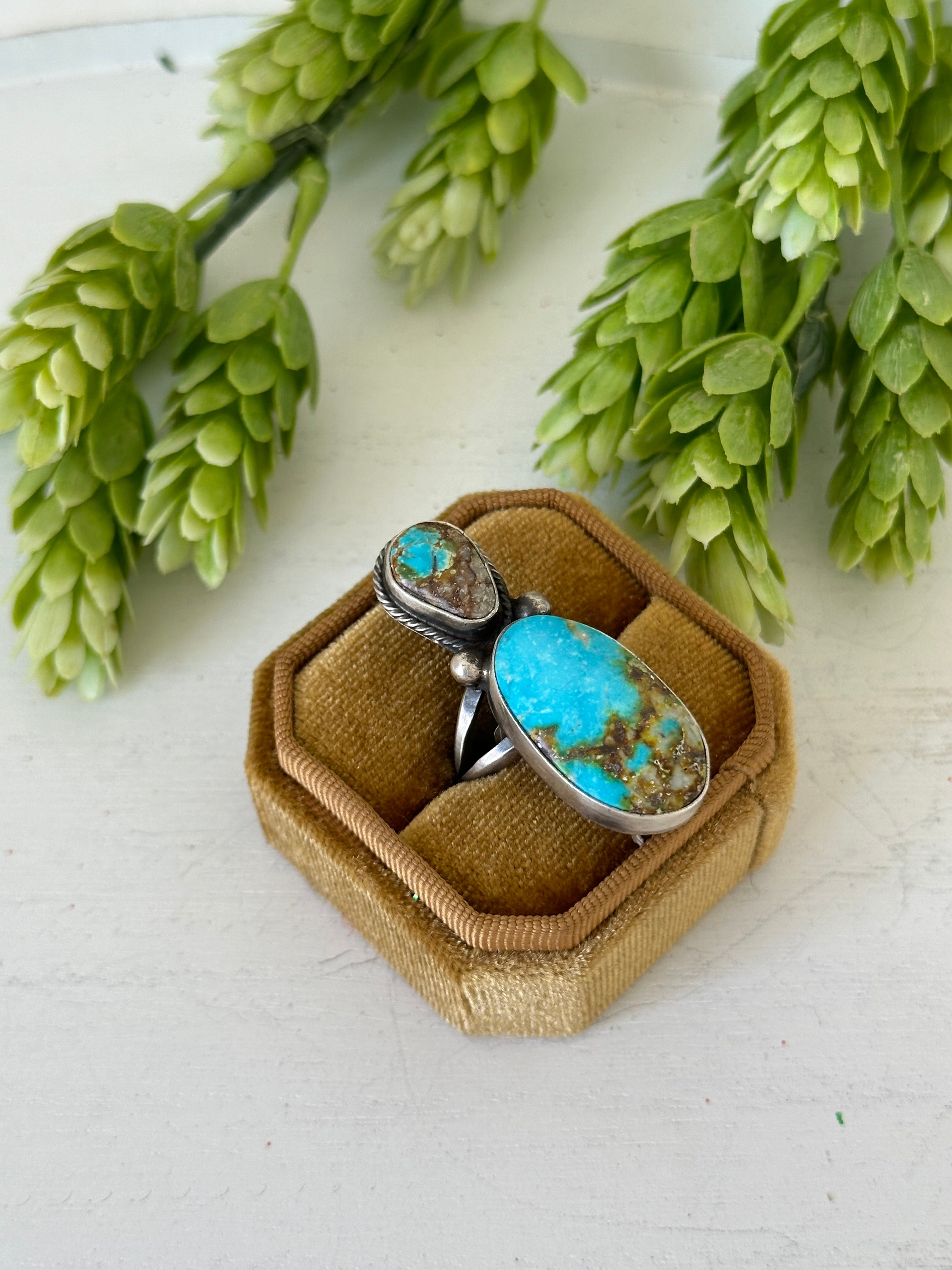 Betta Lee Sonoran Mountain Turquoise & Sterling Silver Cluster Ring Size 6.75