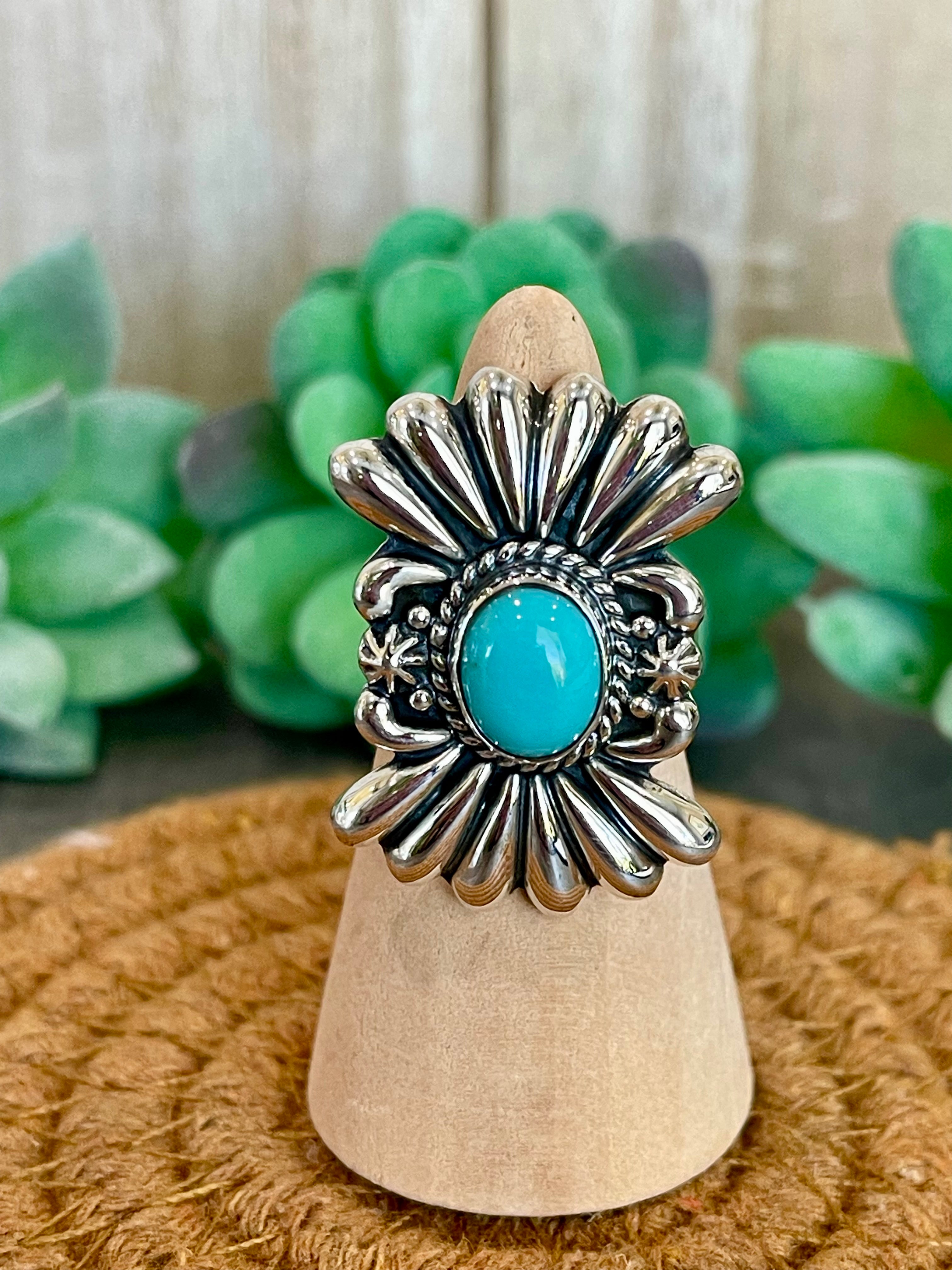 Southwest Handmade Kingman Turquoise & Sterling Silver Adjustable Ring