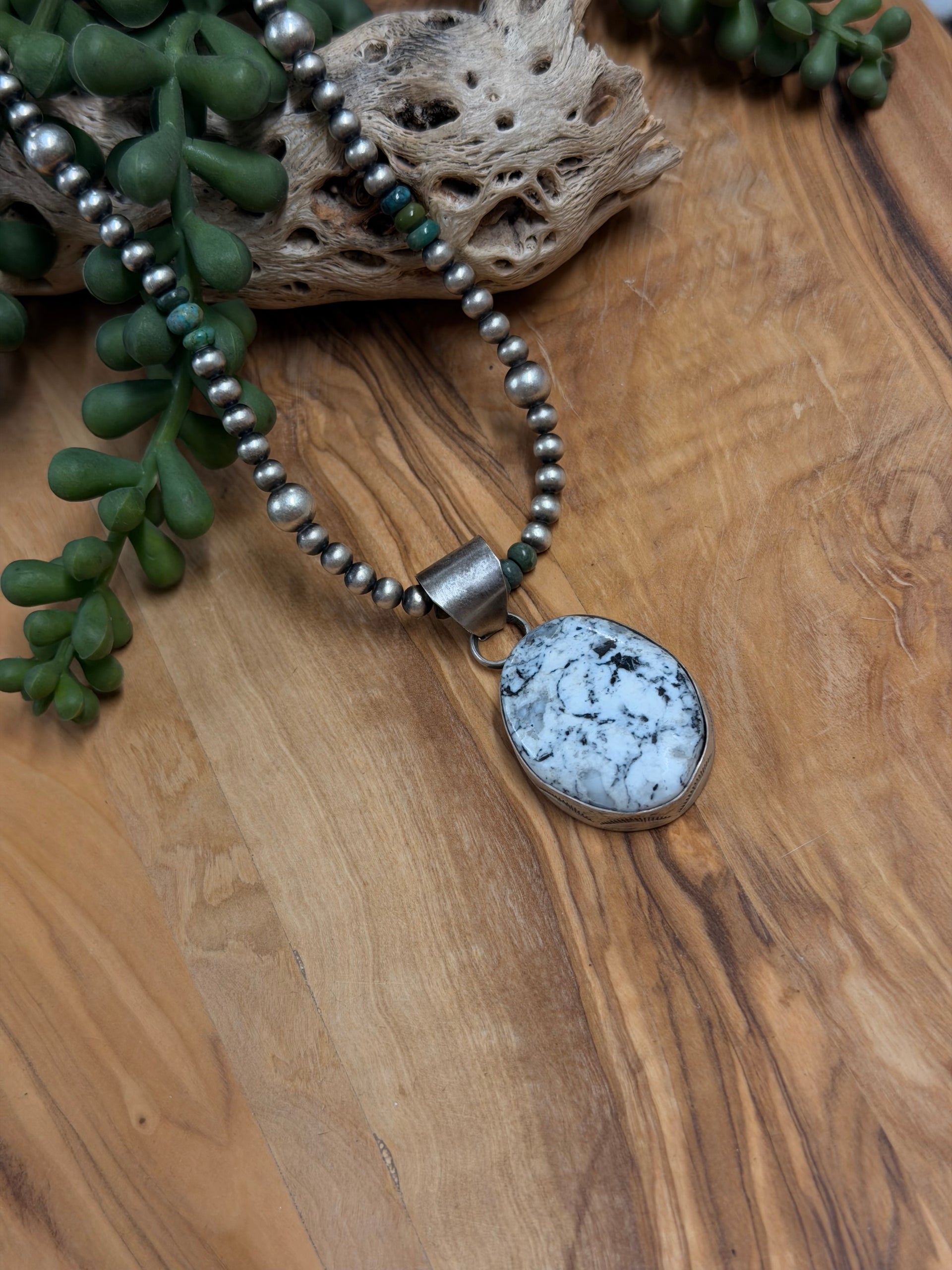 Dave Skeets White Buffalo & Sterling Silver Pendant