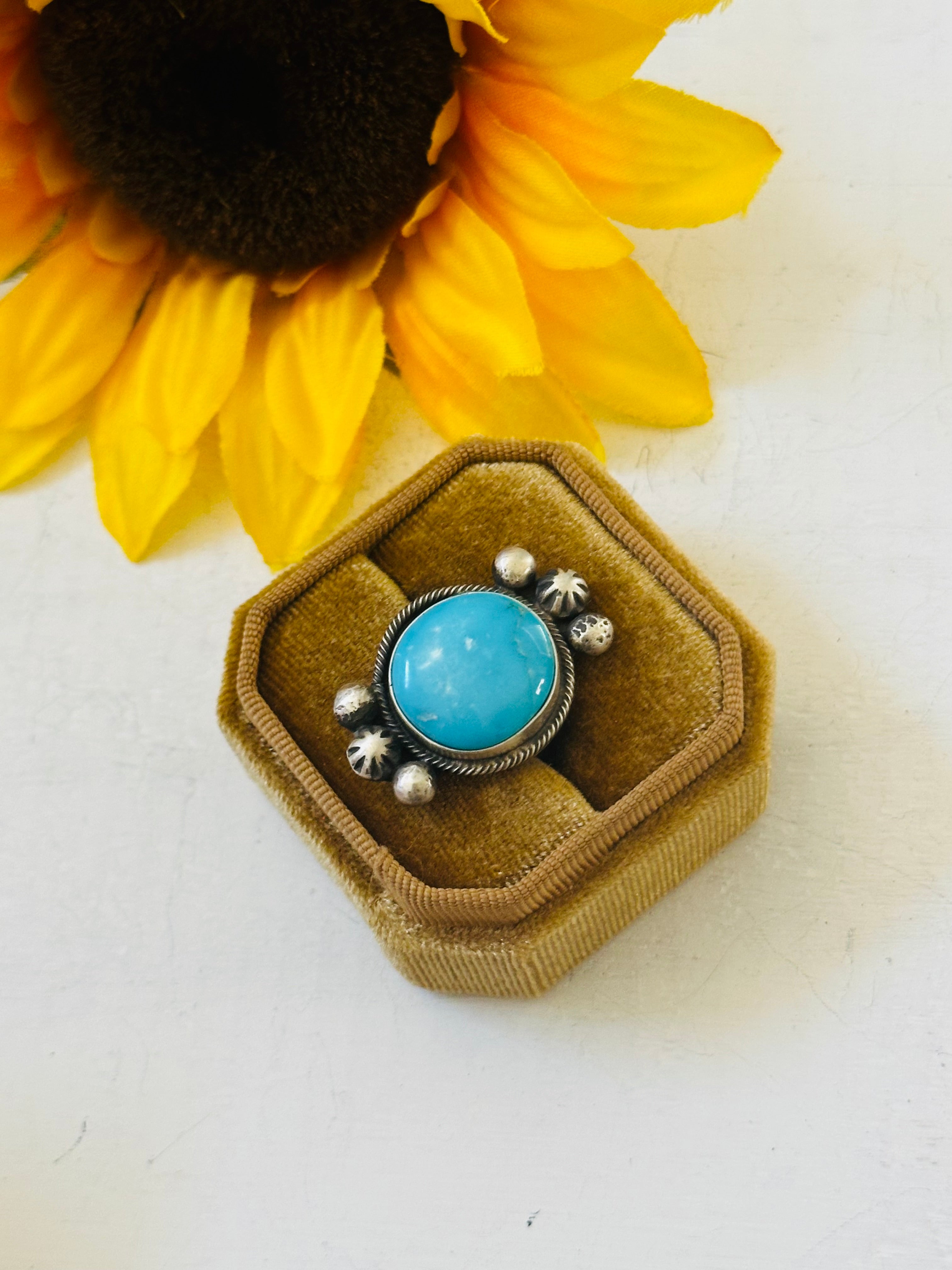 Navajo Made Kingman Turquoise & Sterling Silver Ring Size 6