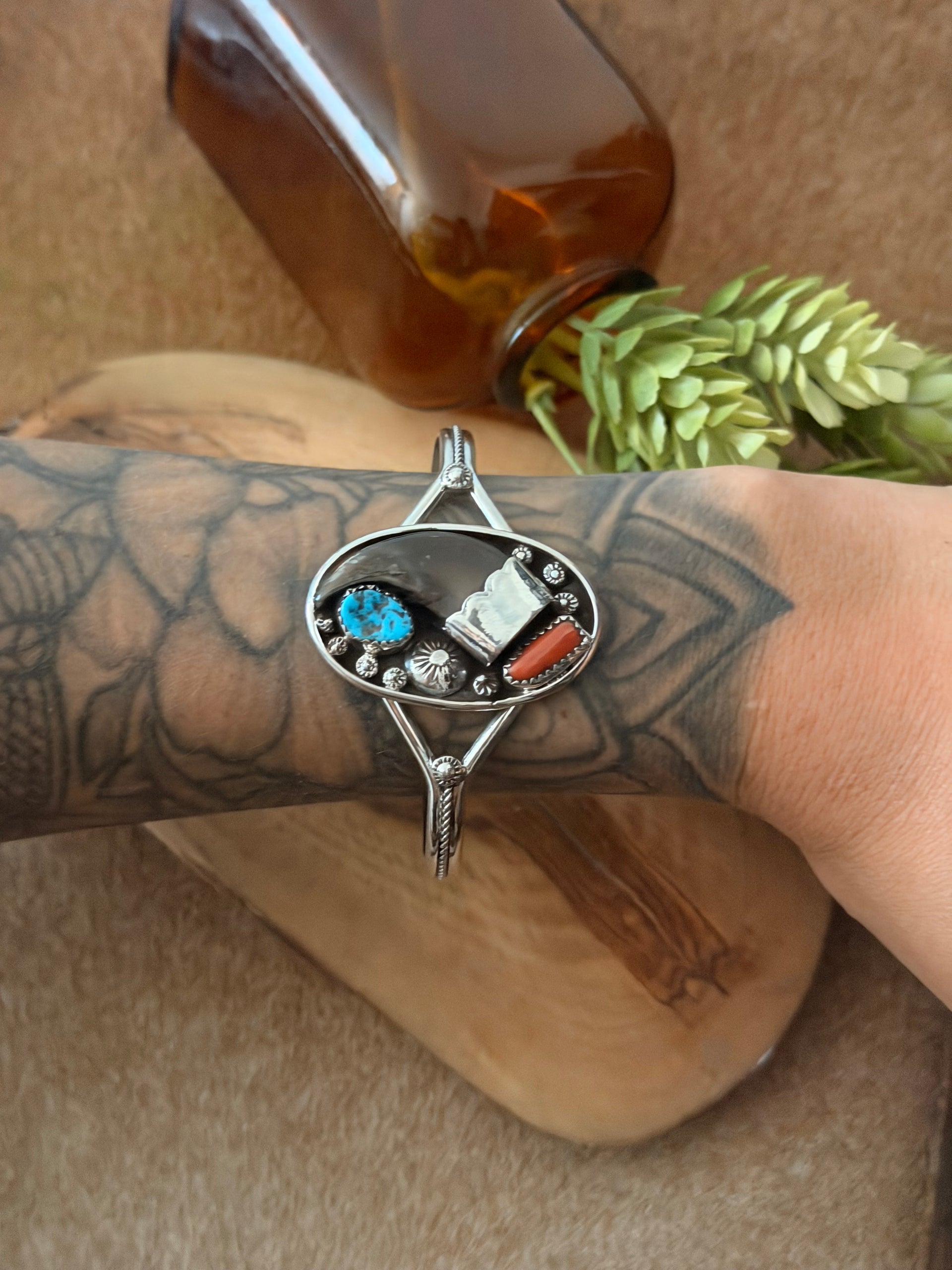 Navajo Made Multi Stone & Sterling Silver Cuff Bracelet