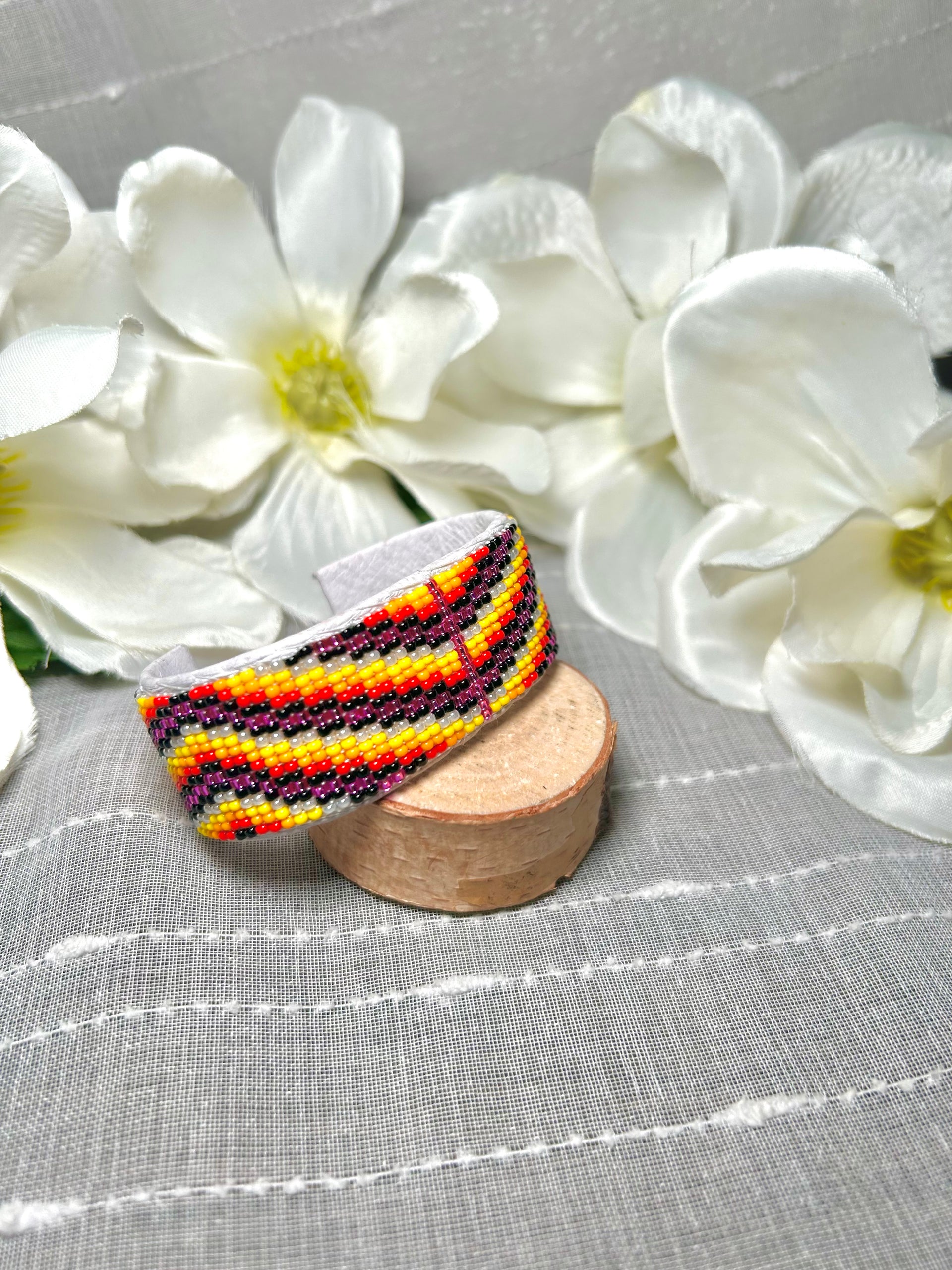 Navajo Made Beaded/Leather  Cuff Bracelet