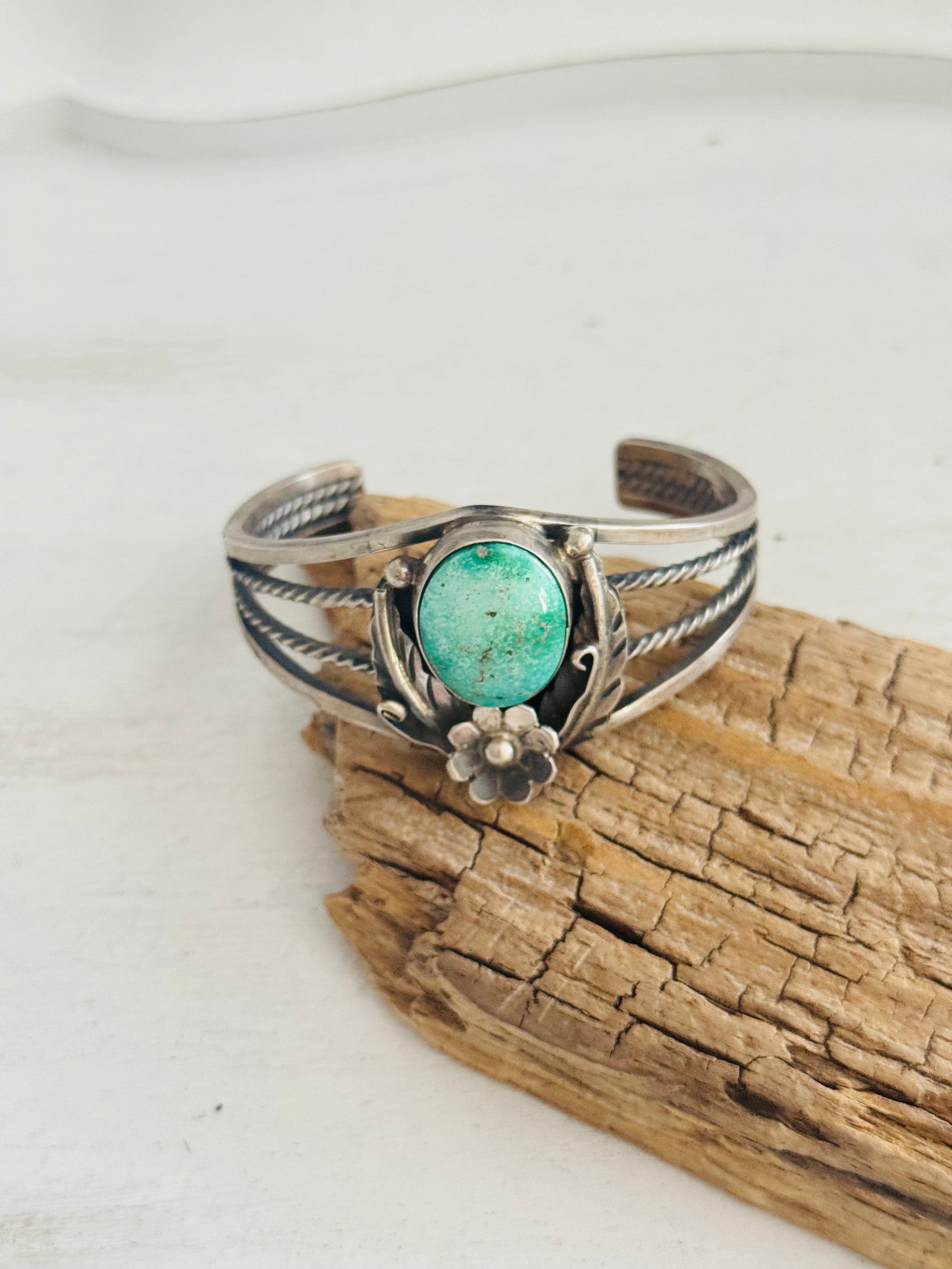 Navajo Made Emerald Valley Turquoise & Sterling Silver Cuff Bracelet
