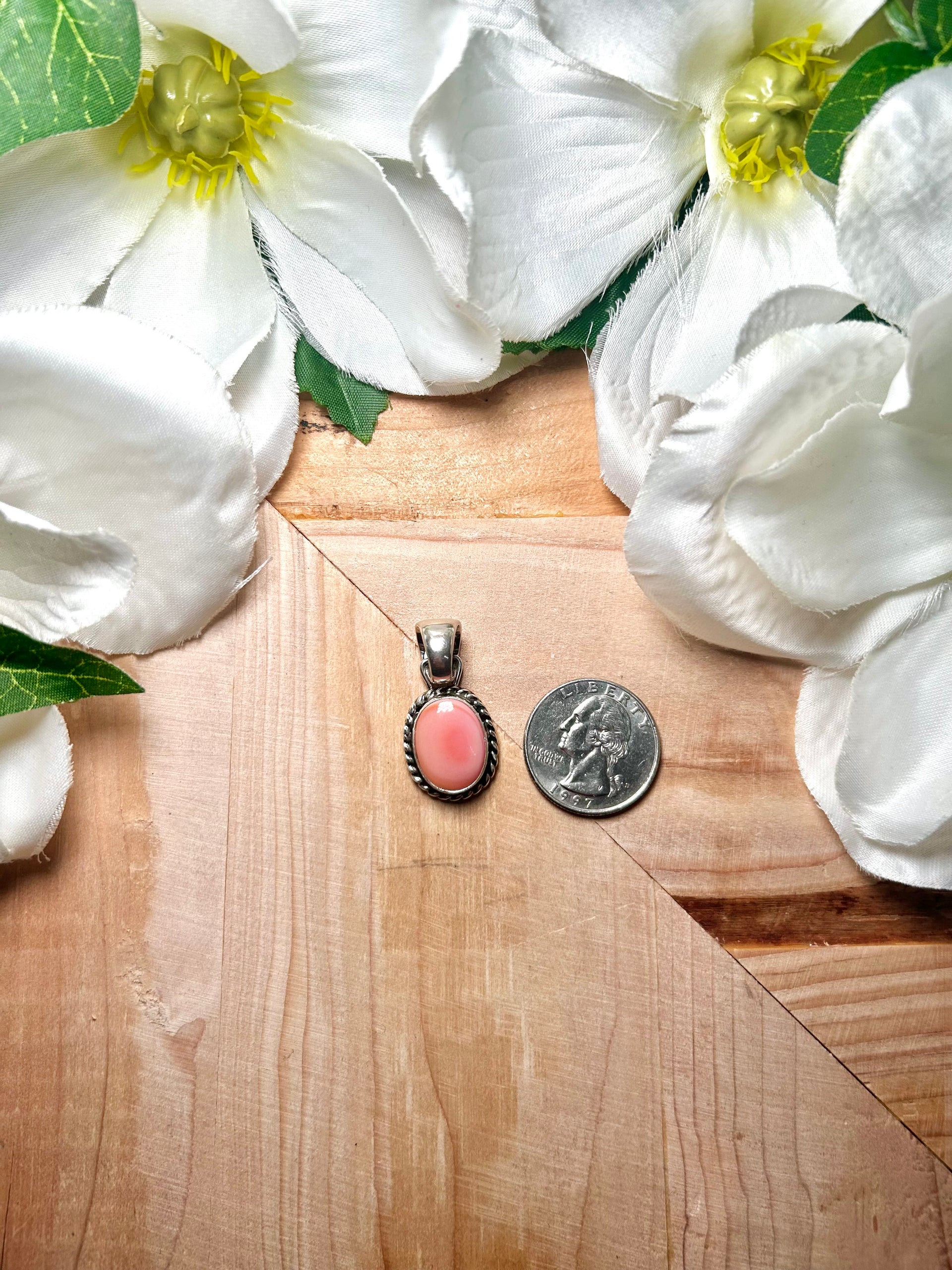Navajo Made Pink Conch  & Sterling Silver Pendant