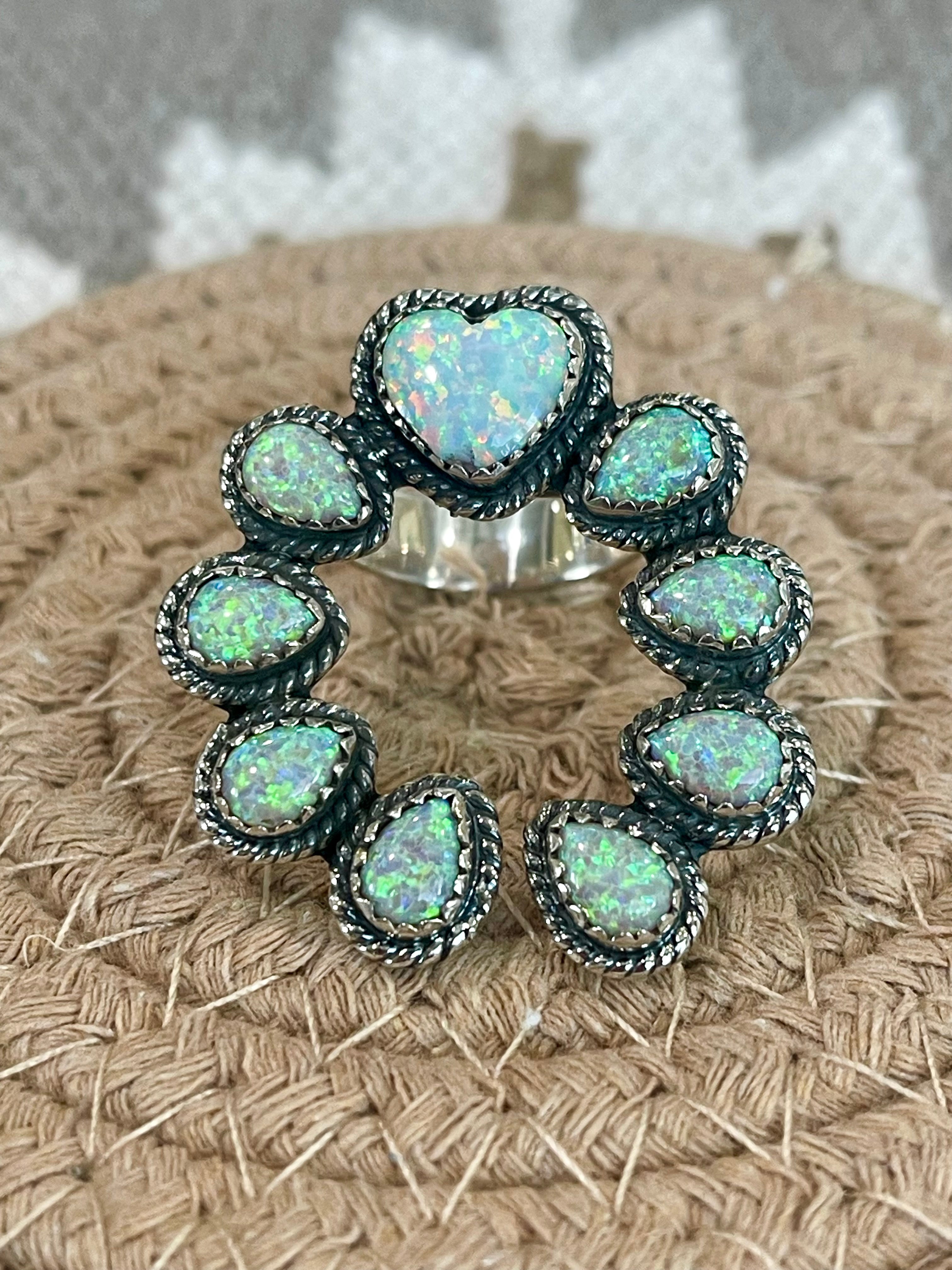 Southwest Handmade Opal & Sterling Silver Adjustable Naja Ring