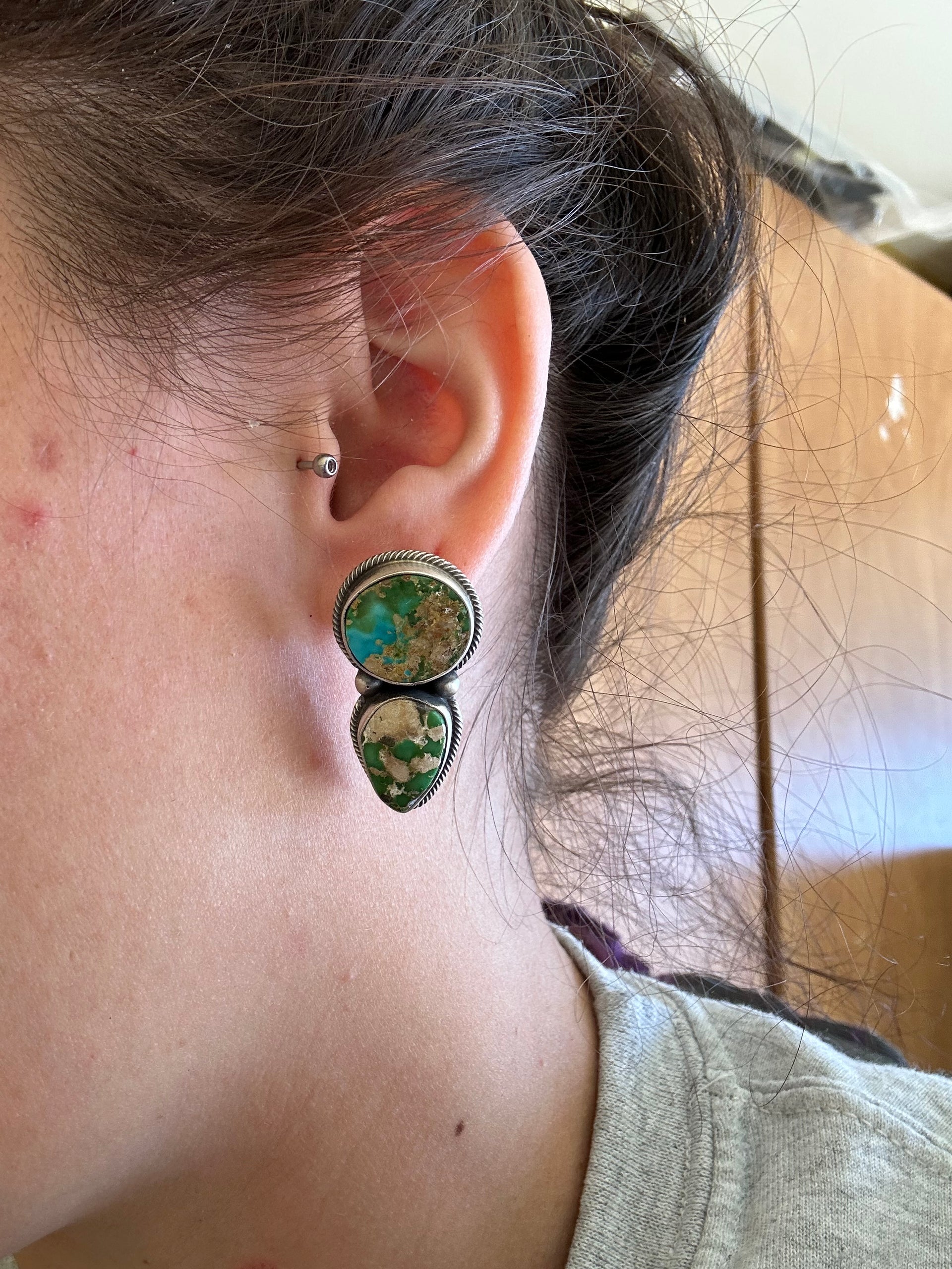 Dave Skeets Sonoran Mountain Turquoise & Sterling Silver Post Dangle Earrings