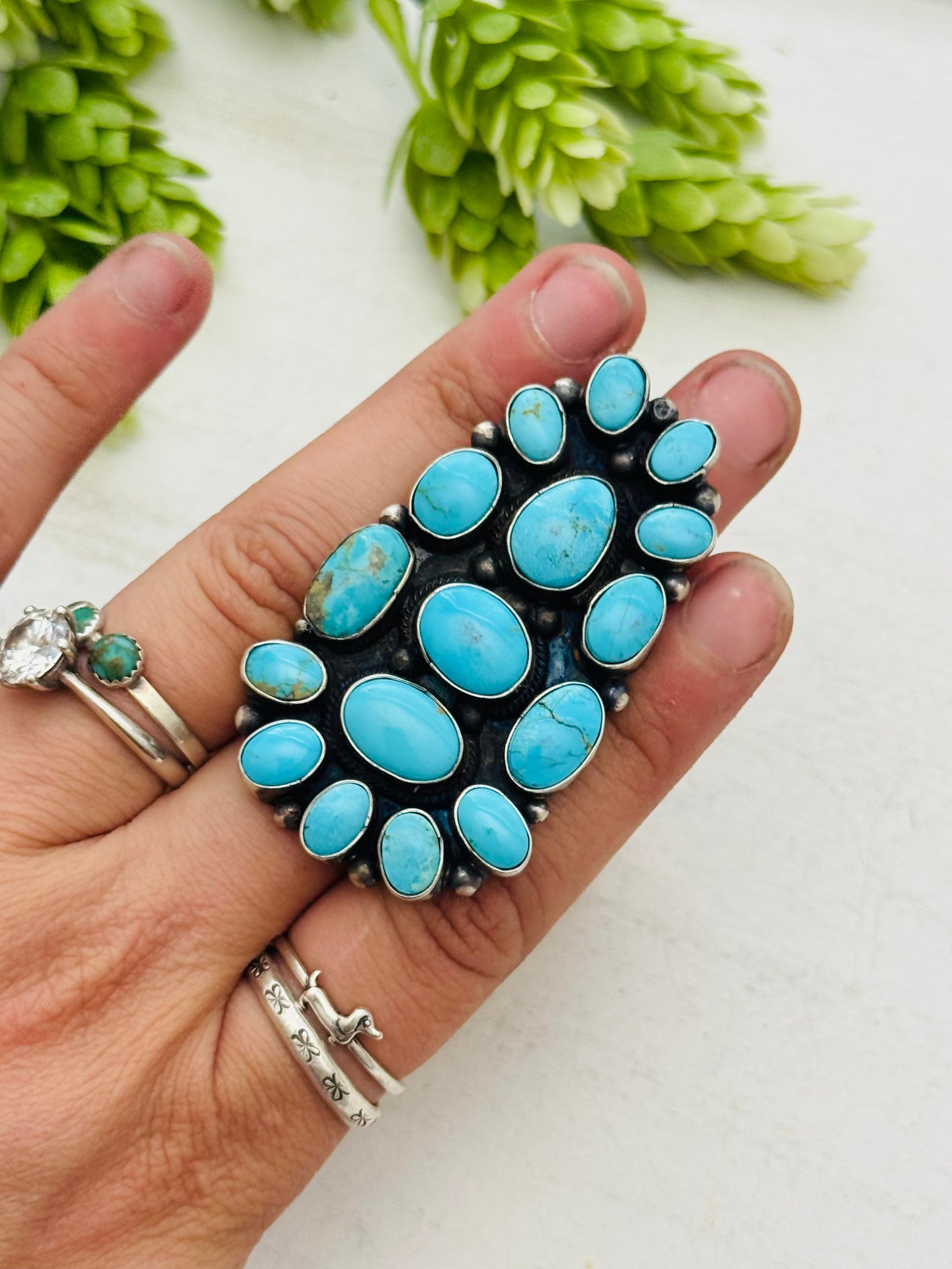 Sheila Becenti Kingman Turquoise Sterling Silver Adjustable Ring