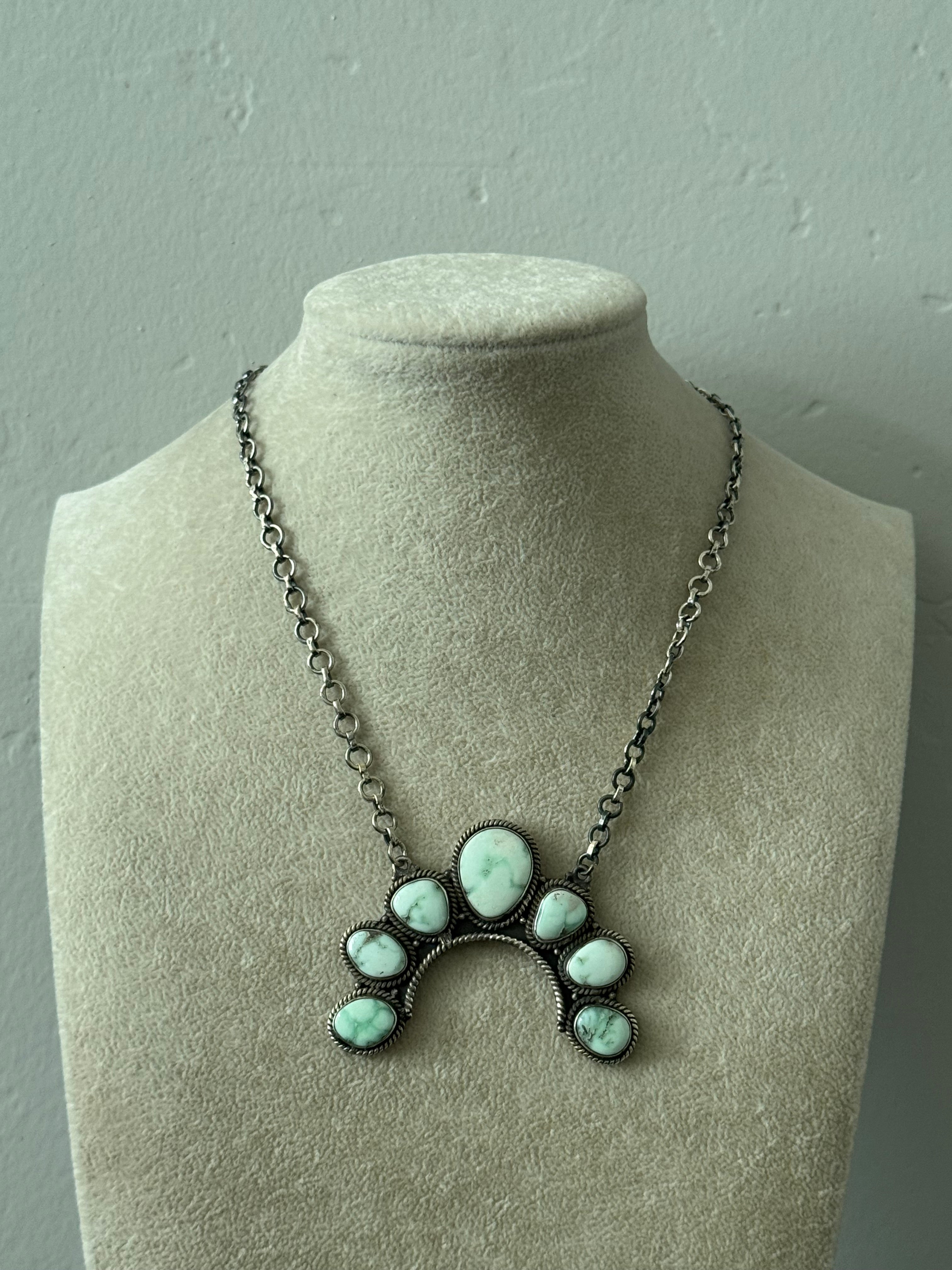 Southwest Paloma Variscite & Sterling Silver Cluster Necklace